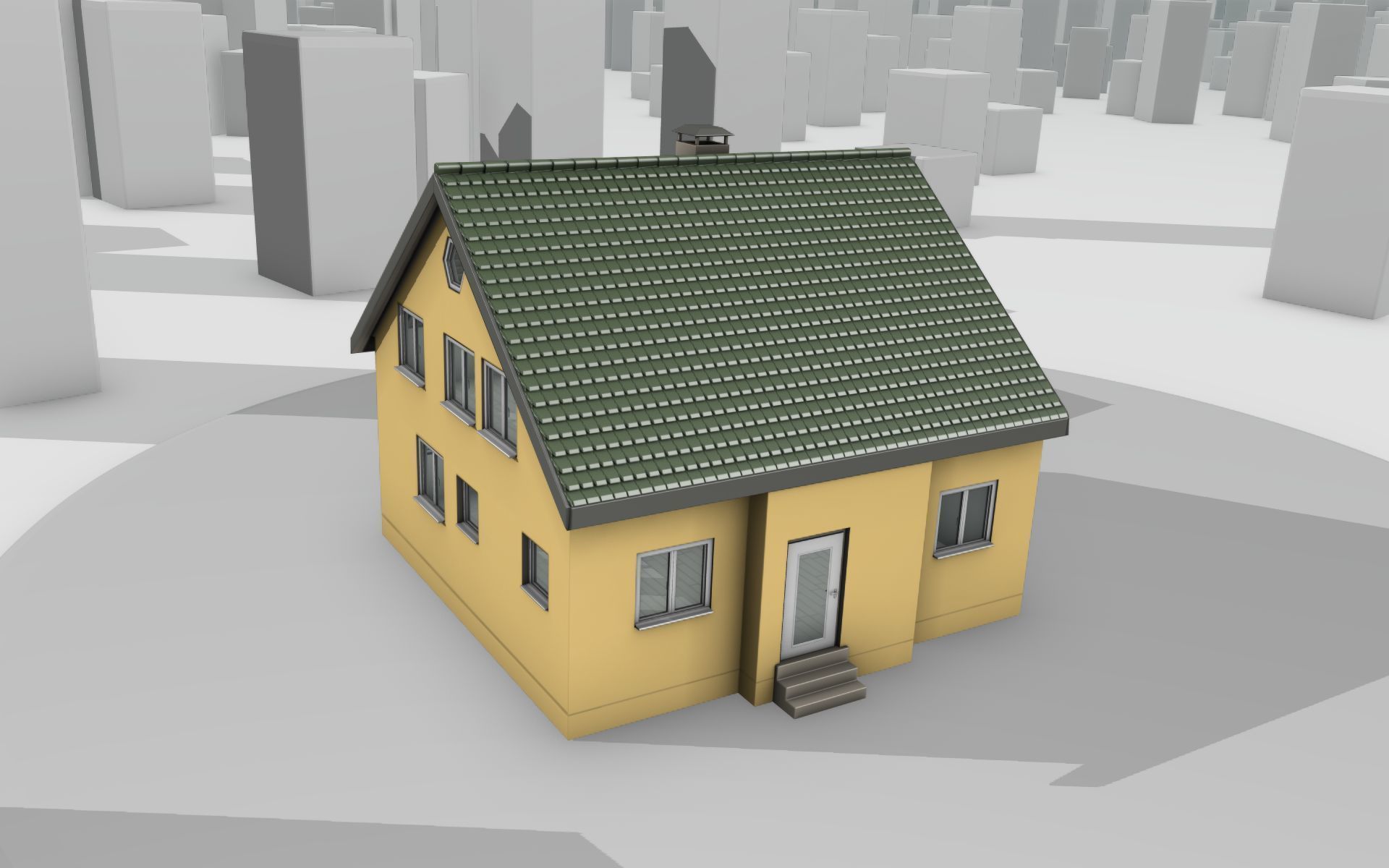 City House - 33 - Half-Double-House - Roof green - Wall yellow Low-poly 3D model_34