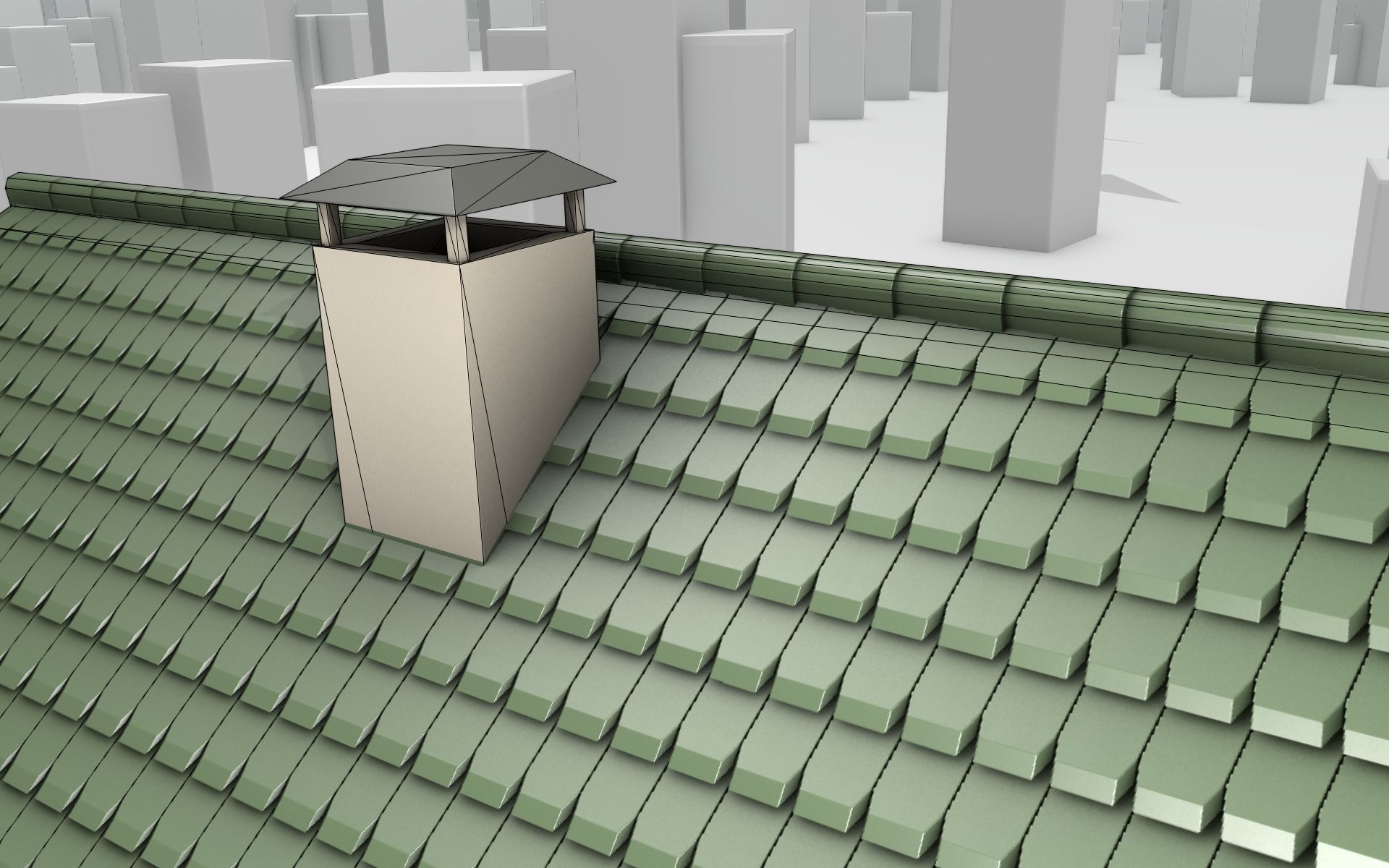 City House - 33 - Half-Double-House - Roof green - Wall yellow Low-poly 3D model_16