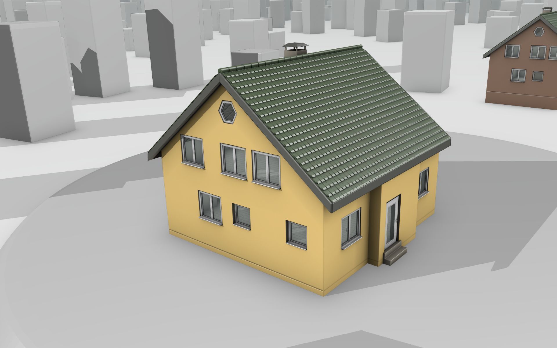 City House - 33 - Half-Double-House - Roof green - Wall yellow Low-poly 3D model_35