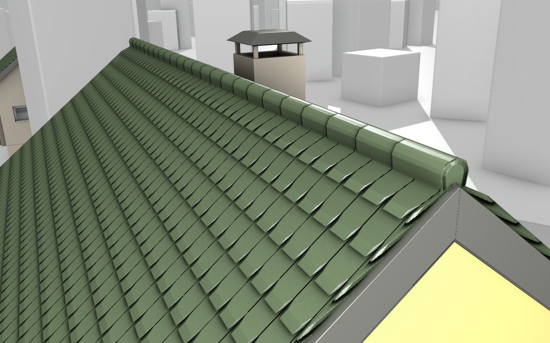 City House - 33 - Half-Double-House - Roof green - Wall yellow Low-poly 3D model_44