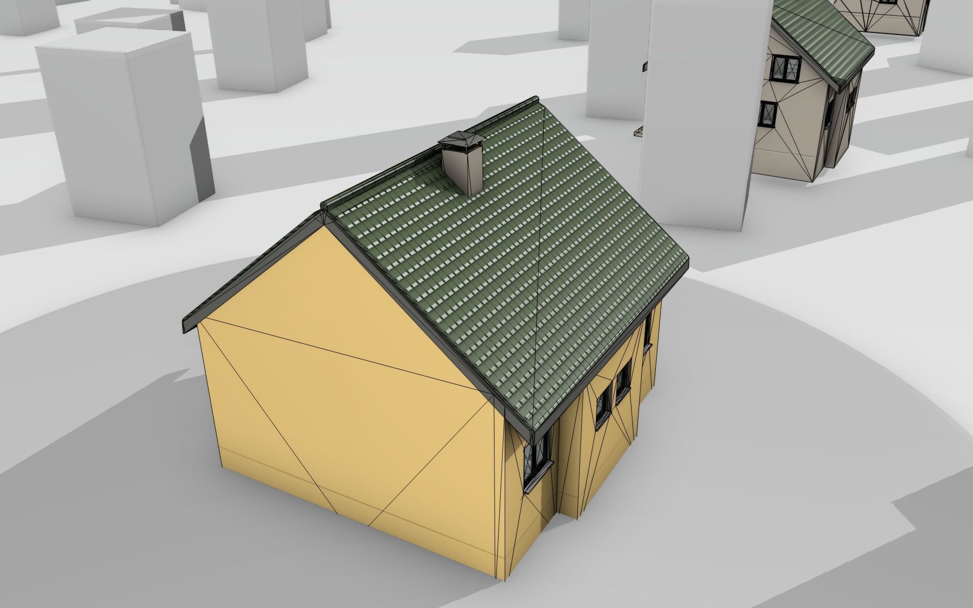City House - 33 - Half-Double-House - Roof green - Wall yellow Low-poly 3D model_23