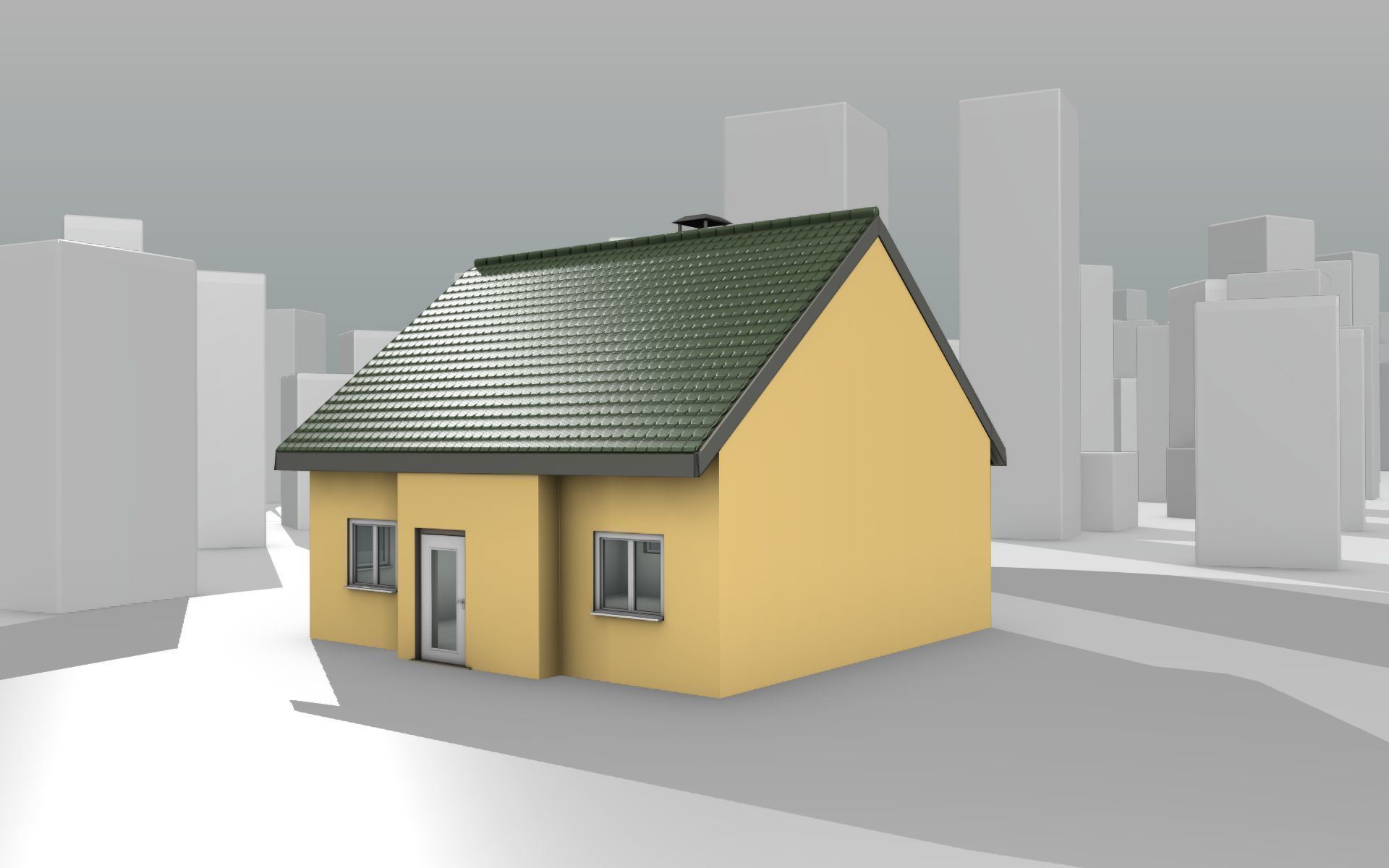 City House - 33 - Half-Double-House - Roof green - Wall yellow Low-poly 3D model_14