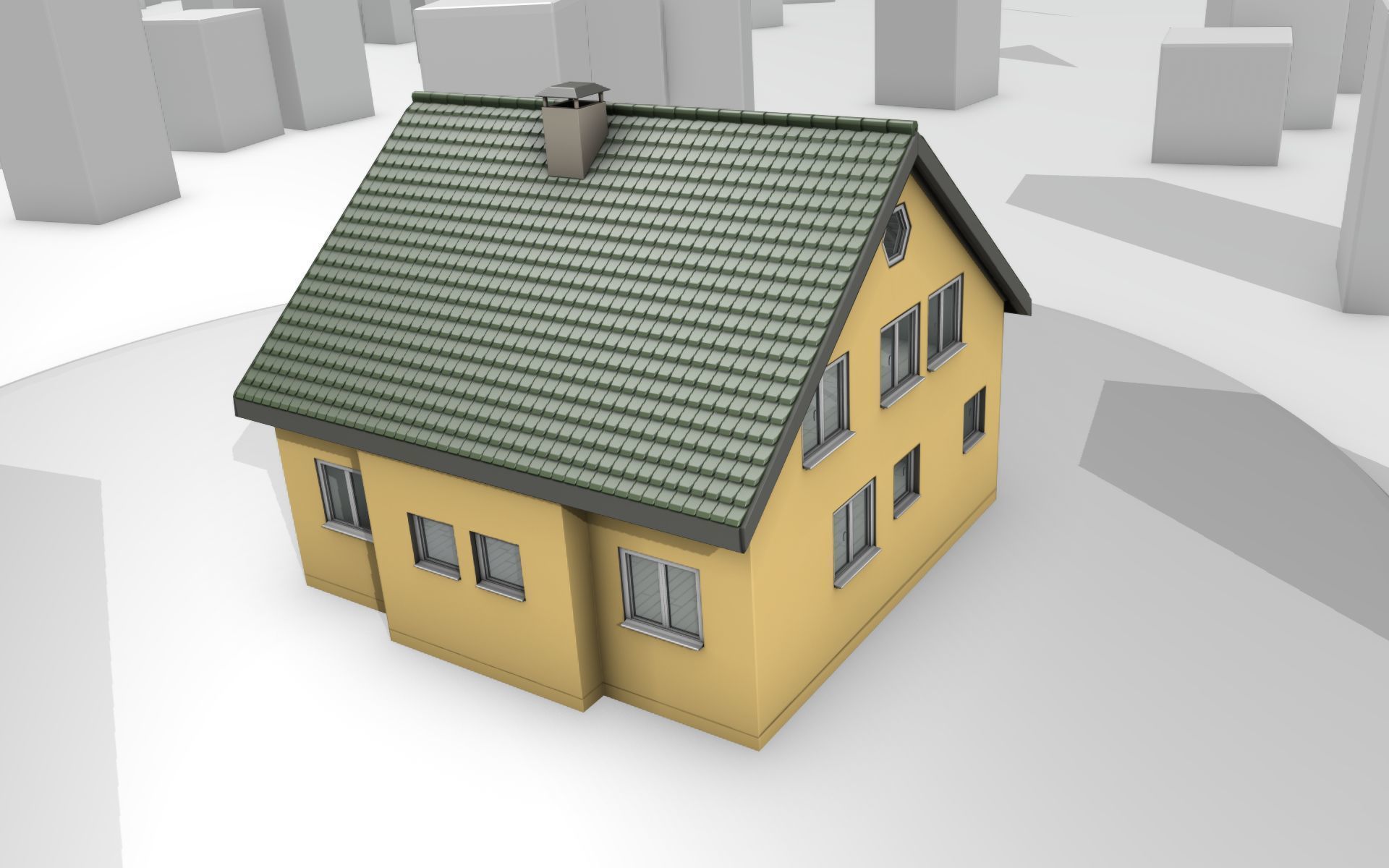 City House - 33 - Half-Double-House - Roof green - Wall yellow Low-poly 3D model_5