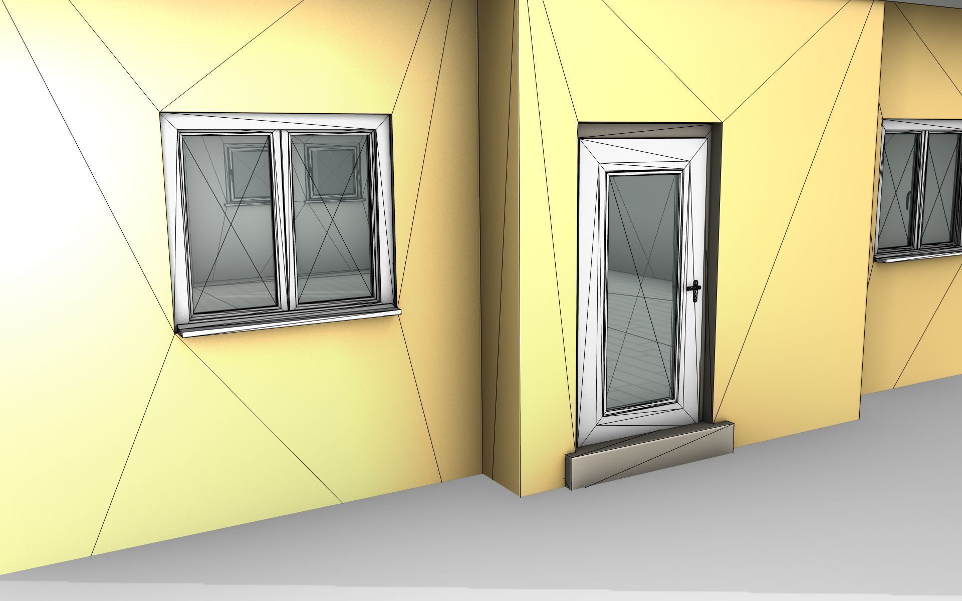 City House - 33 - Half-Double-House - Roof green - Wall yellow Low-poly 3D model_19