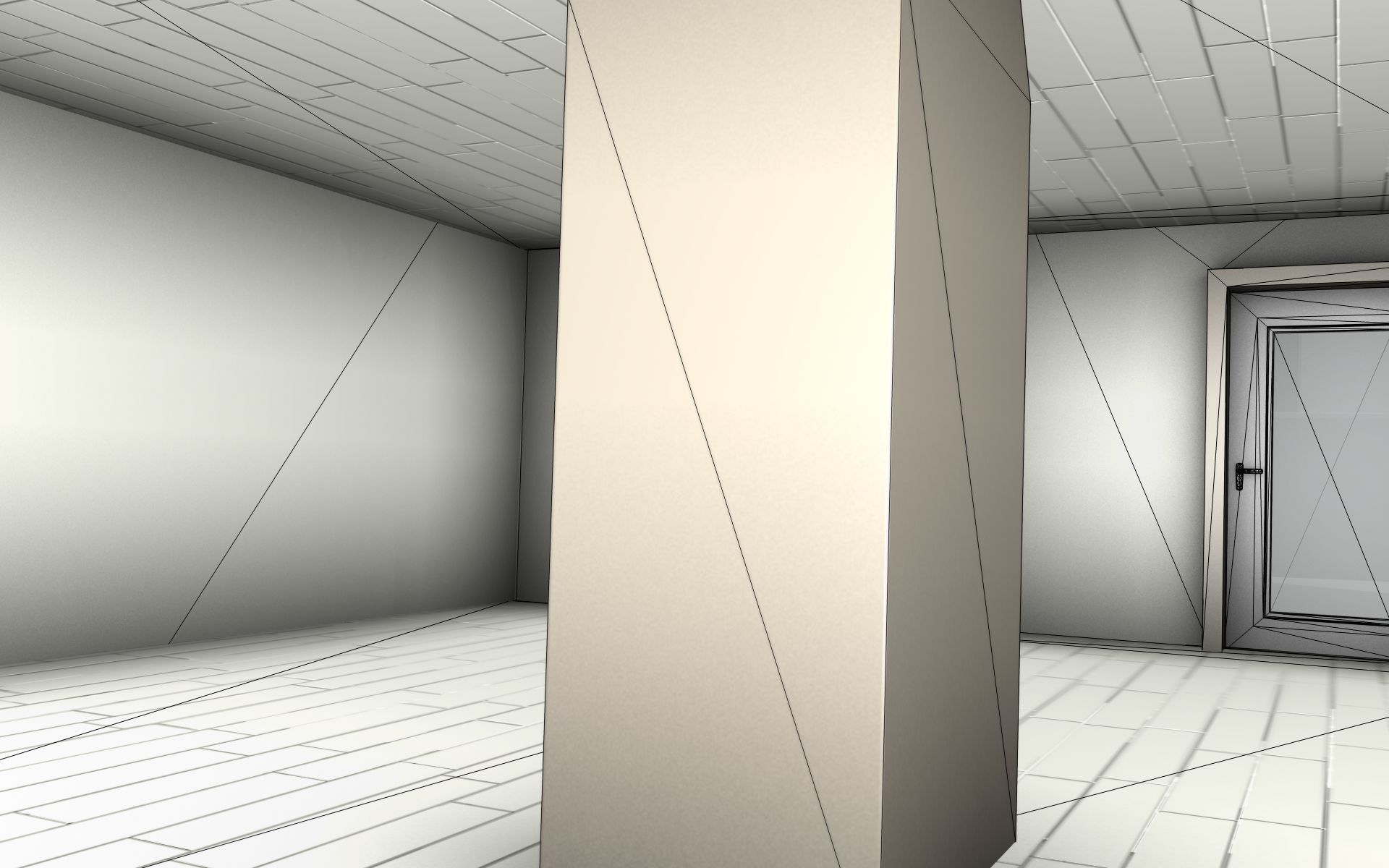 City House - 33 - Half-Double-House - Roof green - Wall yellow Low-poly 3D model_25