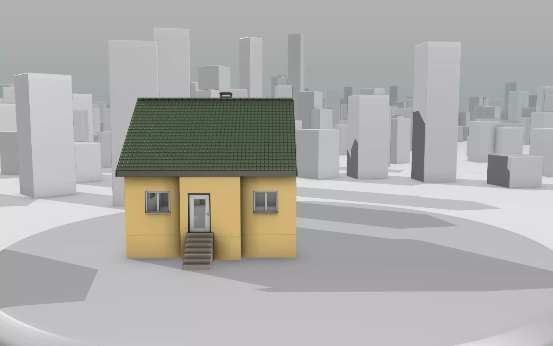 City House - 33 - Half-Double-House - Roof green - Wall yellow Low-poly 3D model_0