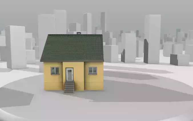 City House - 33 - Half-Double-House - Roof green - Wall yellow Low-poly 3D model