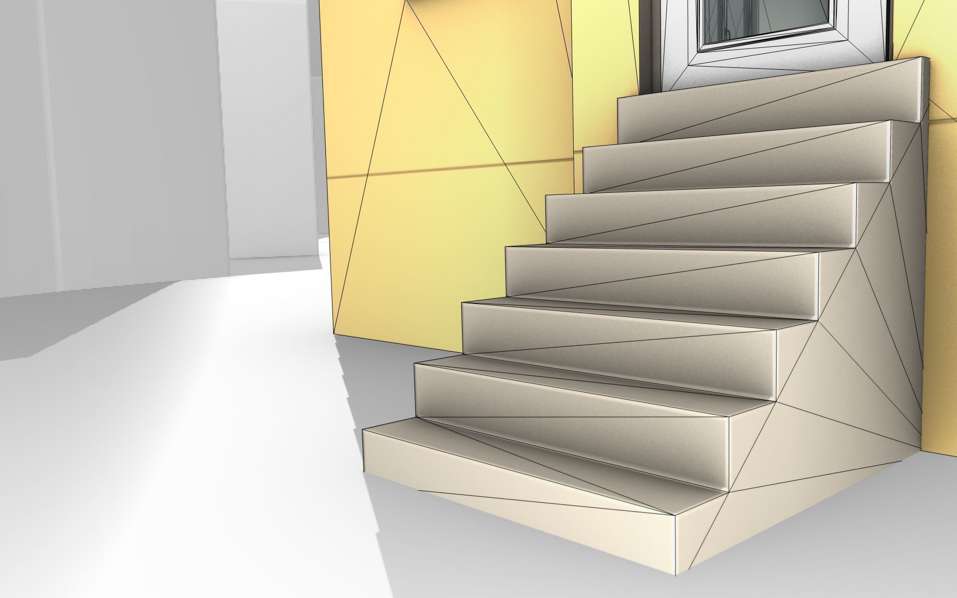 City House - 33 - Half-Double-House - Roof green - Wall yellow Low-poly 3D model_20