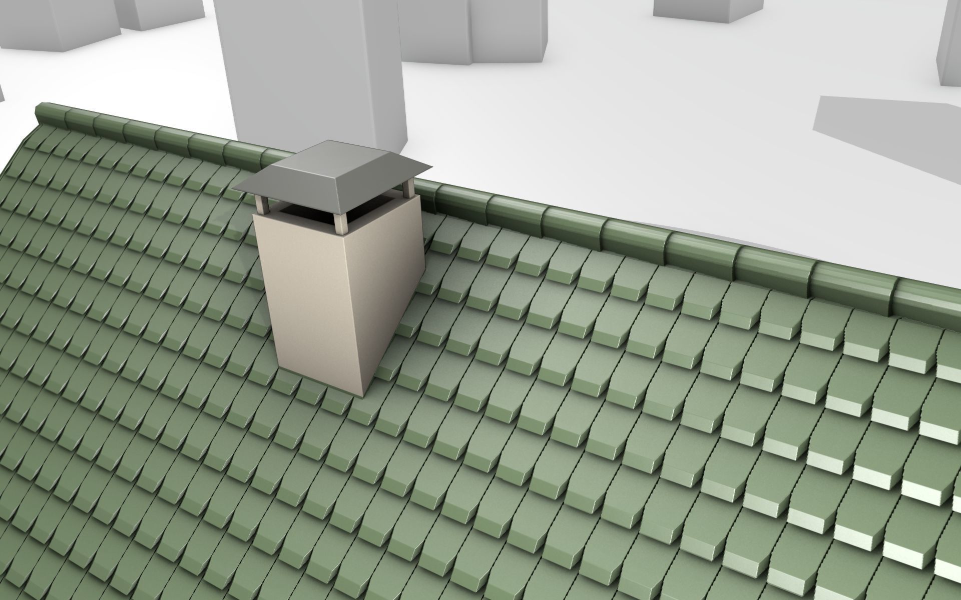 City House - 33 - Half-Double-House - Roof green - Wall yellow Low-poly 3D model_43