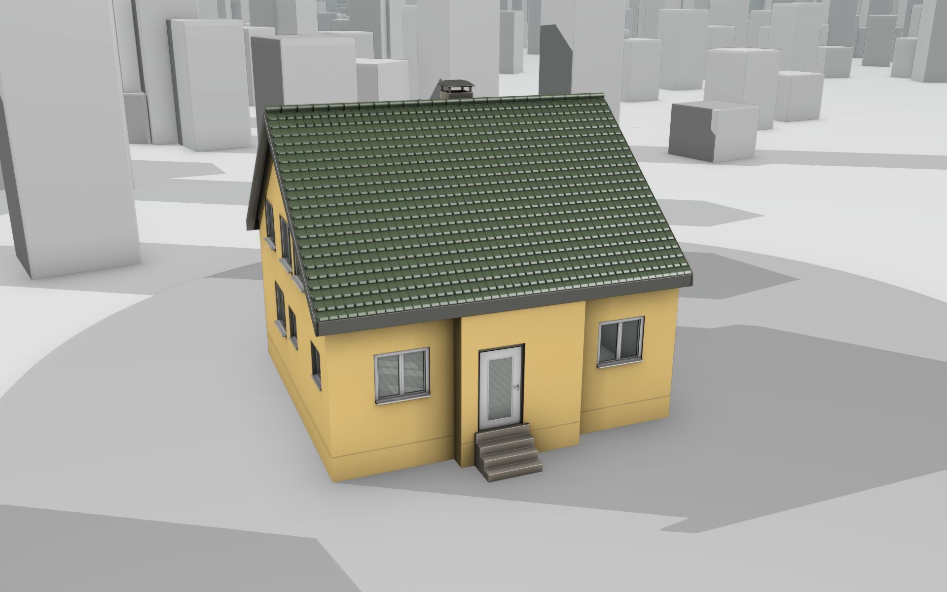 City House - 33 - Half-Double-House - Roof green - Wall yellow Low-poly 3D model_33