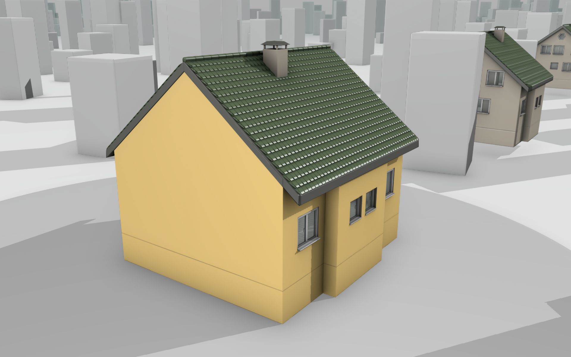 City House - 33 - Half-Double-House - Roof green - Wall yellow Low-poly 3D model_7