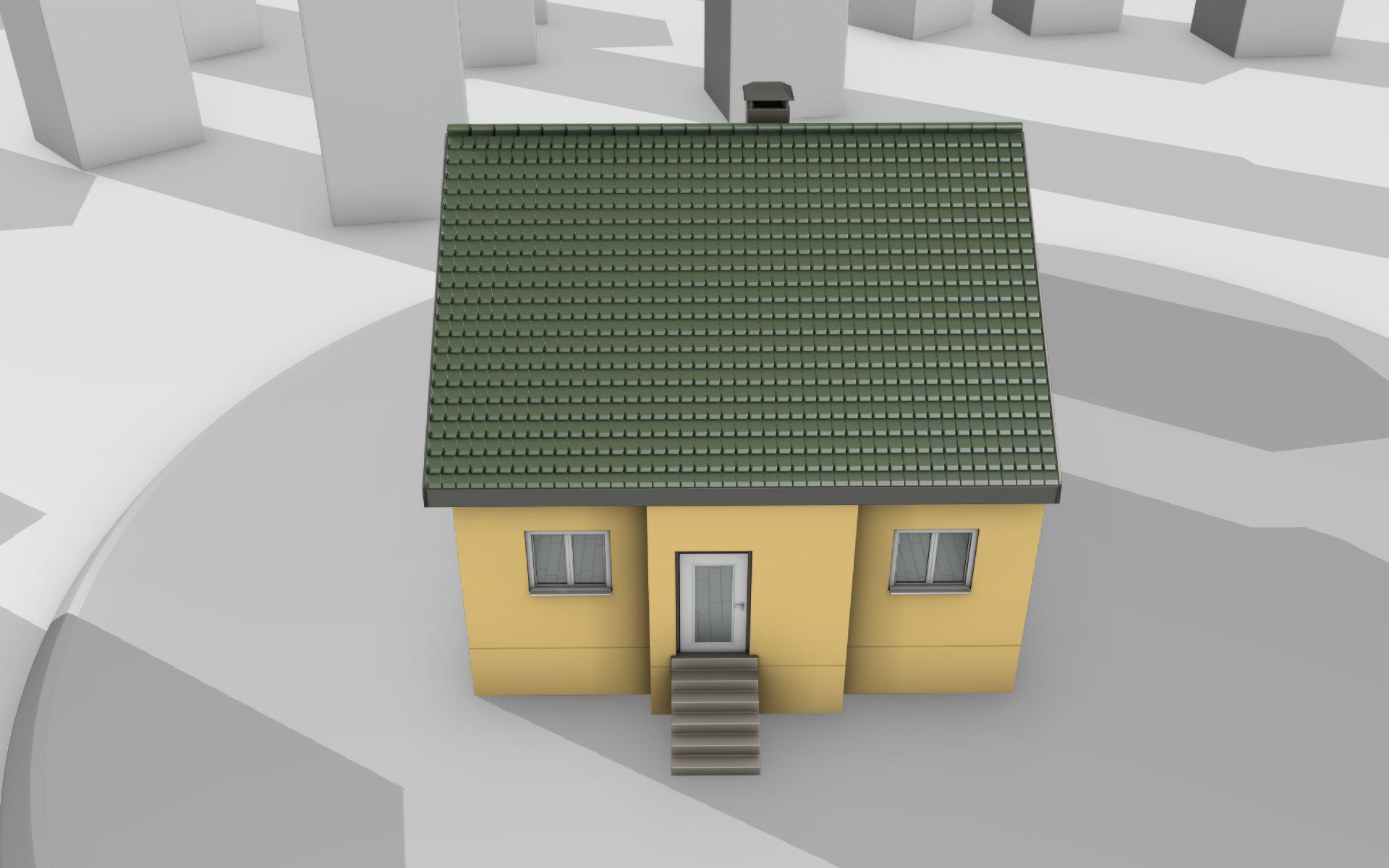 City House - 33 - Half-Double-House - Roof green - Wall yellow Low-poly 3D model_1