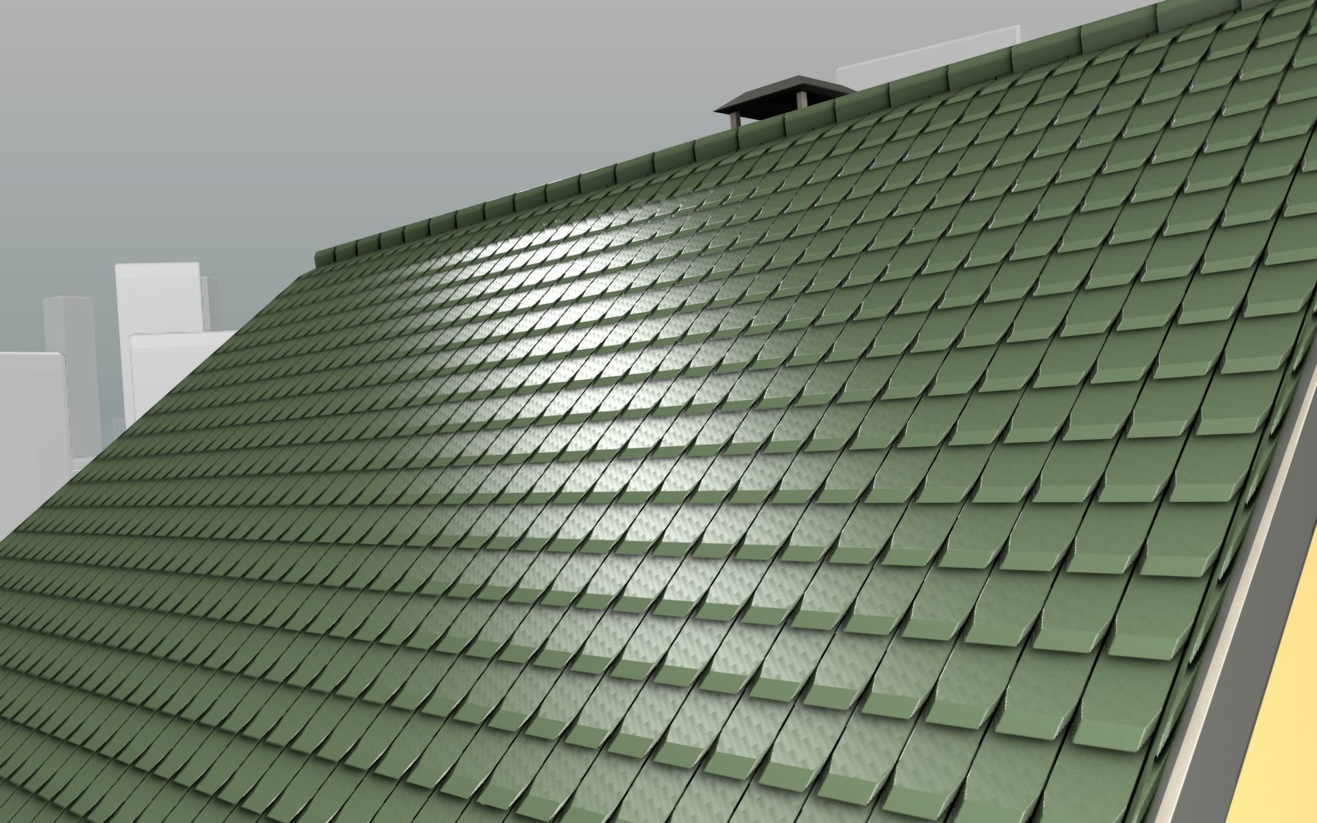 City House - 33 - Half-Double-House - Roof green - Wall yellow Low-poly 3D model_38