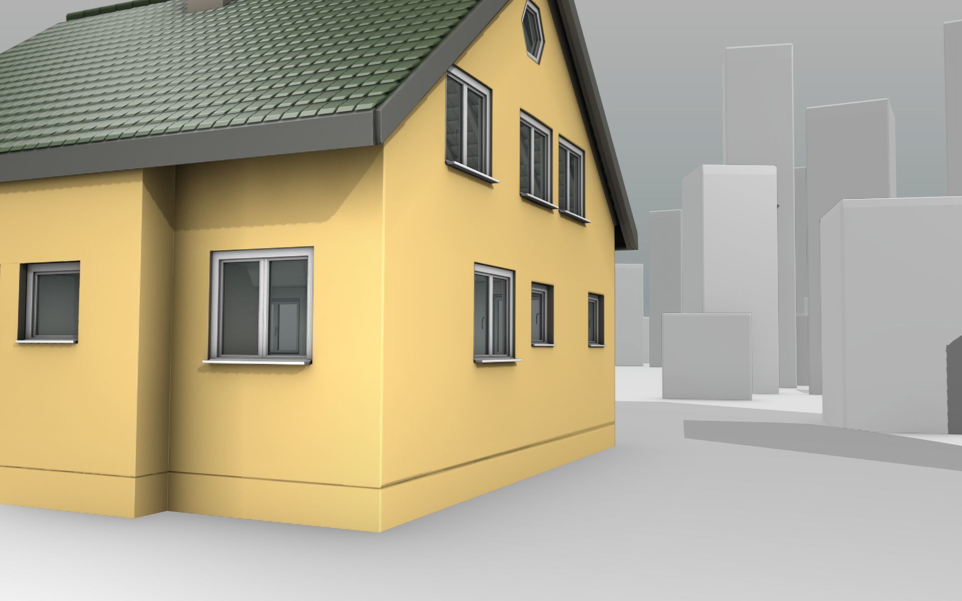 City House - 33 - Half-Double-House - Roof green - Wall yellow Low-poly 3D model_41