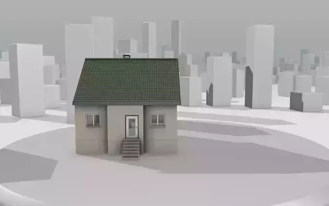 City House -32- Half-Double-House - Roof green - Wall skinyellow