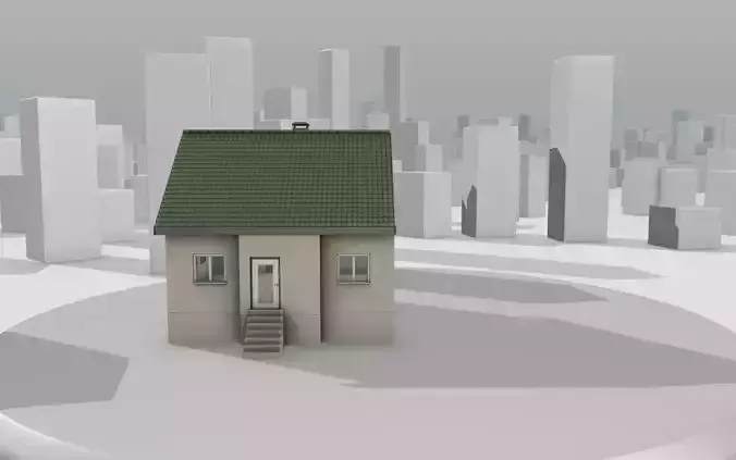 City House -30- Half-Double-House - Roof green - Wall skinyellow