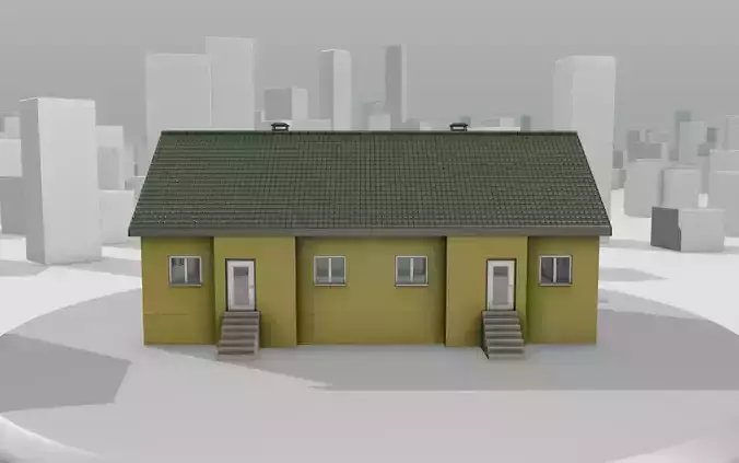 City House -28- Double-House - Roof green - Wall yellow