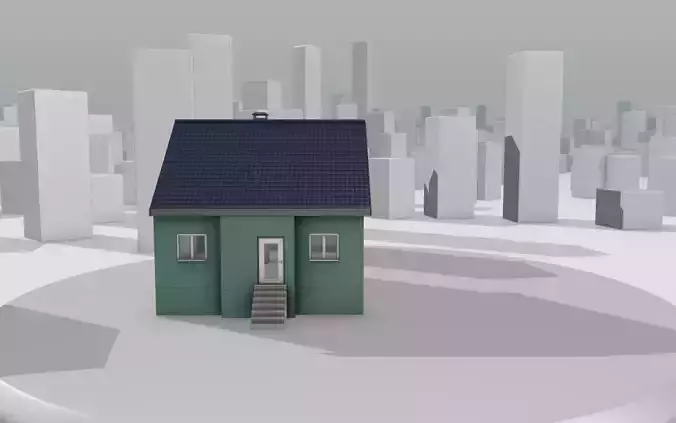 City House -26- Half-Double-House - Roof blue Wall green