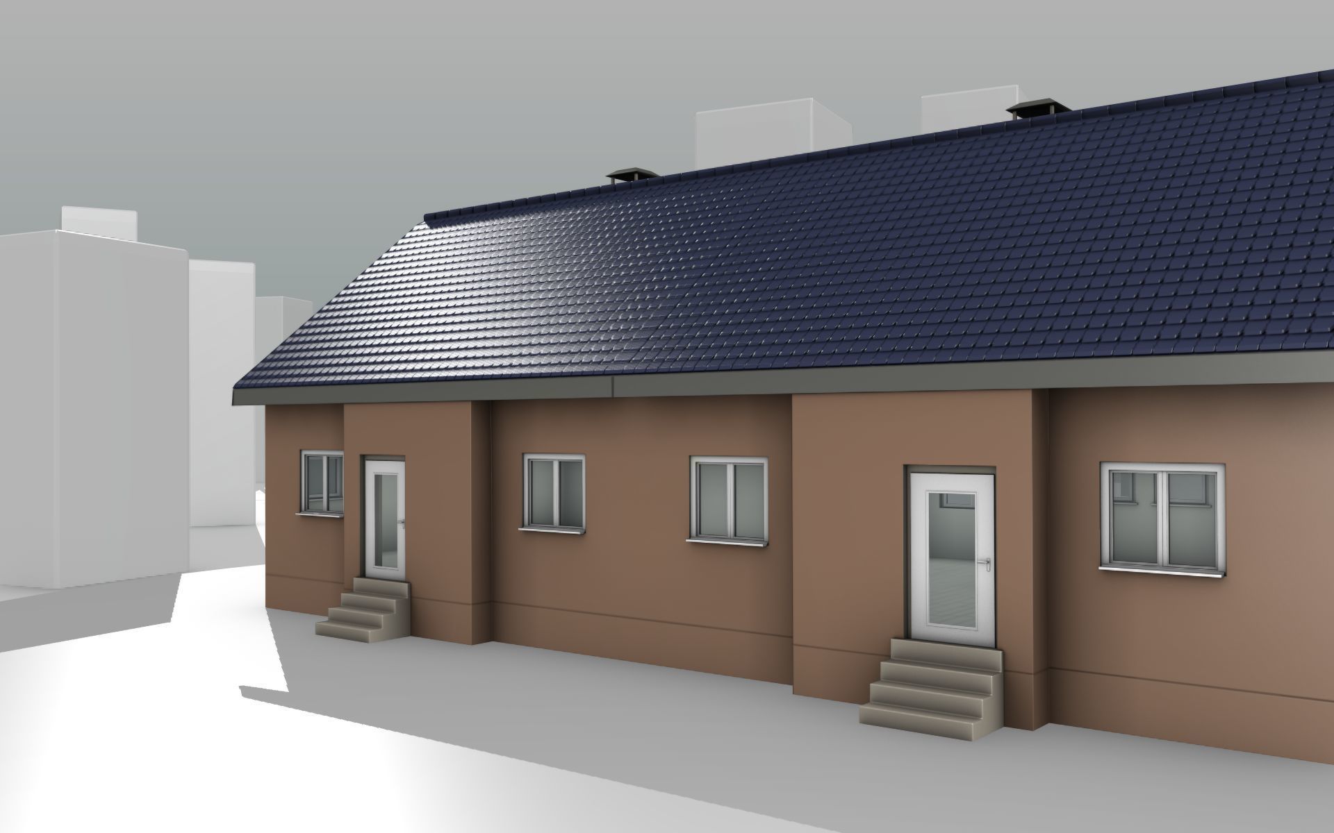 City House -25- Double-House - Roof blue - Wall brown Low-poly 3D model_11