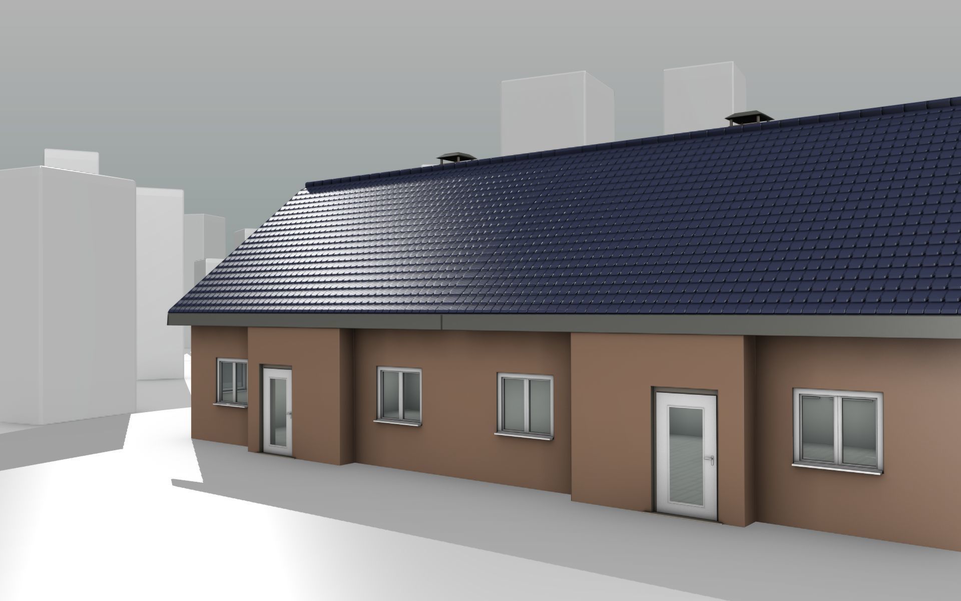City House -25- Double-House - Roof blue - Wall brown Low-poly 3D model_15