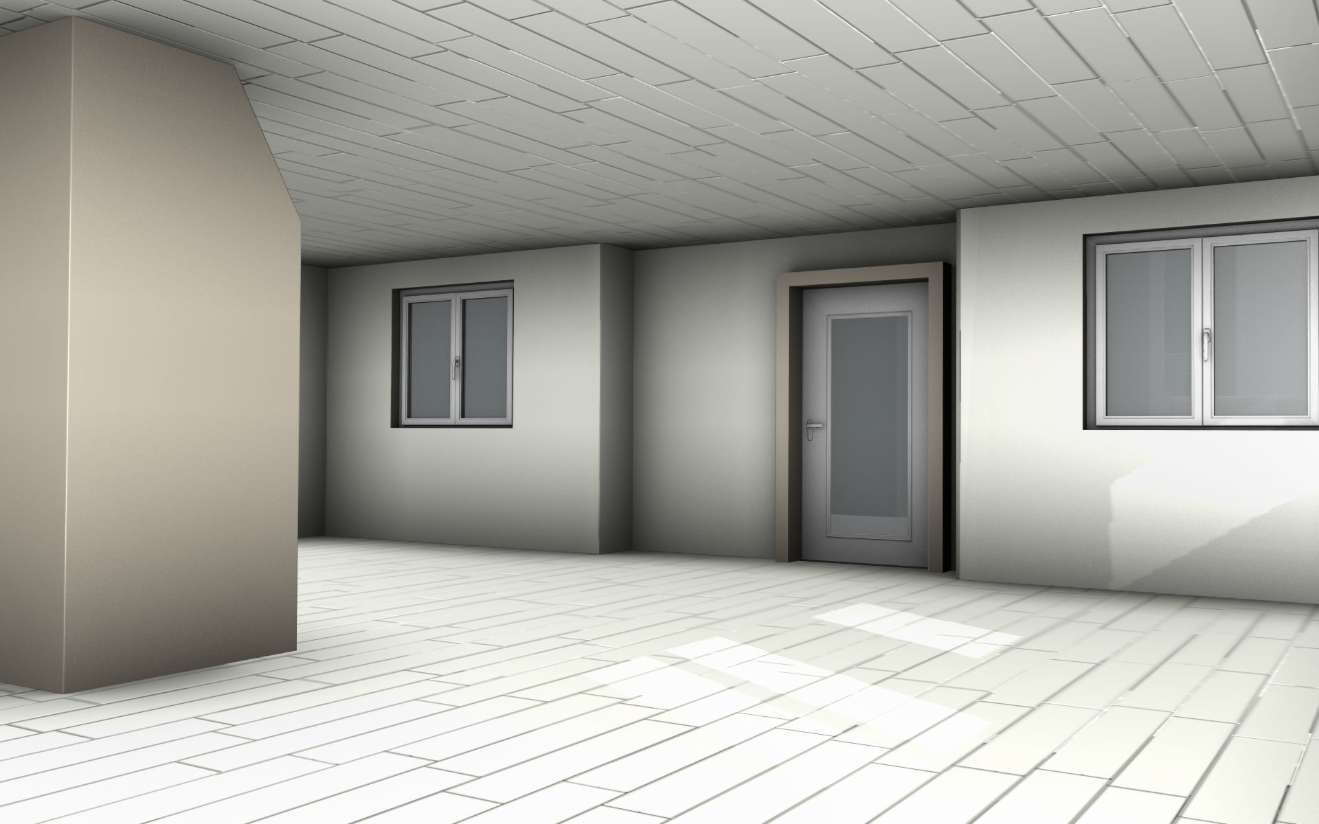 City House -25- Double-House - Roof blue - Wall brown Low-poly 3D model_1