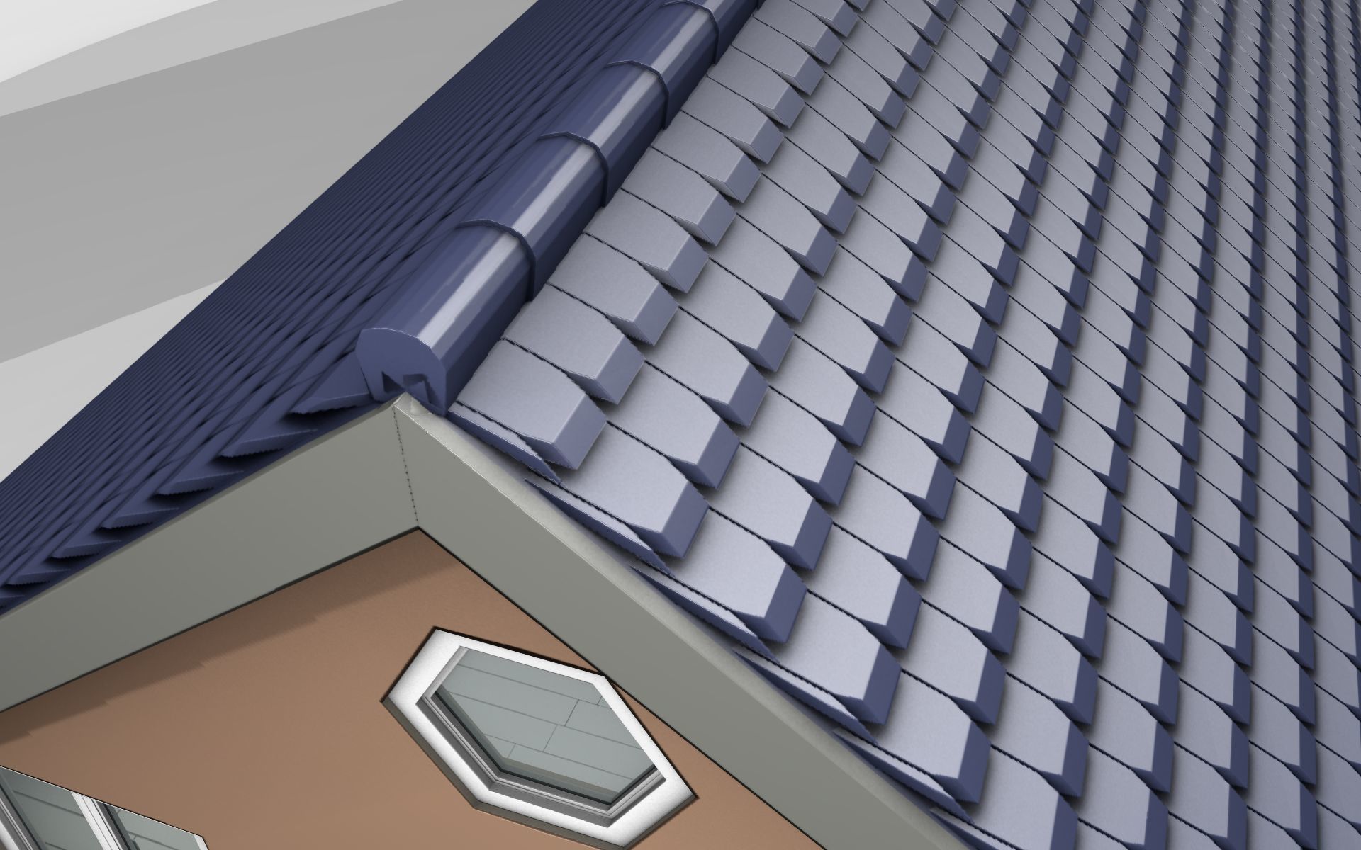 City House -25- Double-House - Roof blue - Wall brown Low-poly 3D model_36