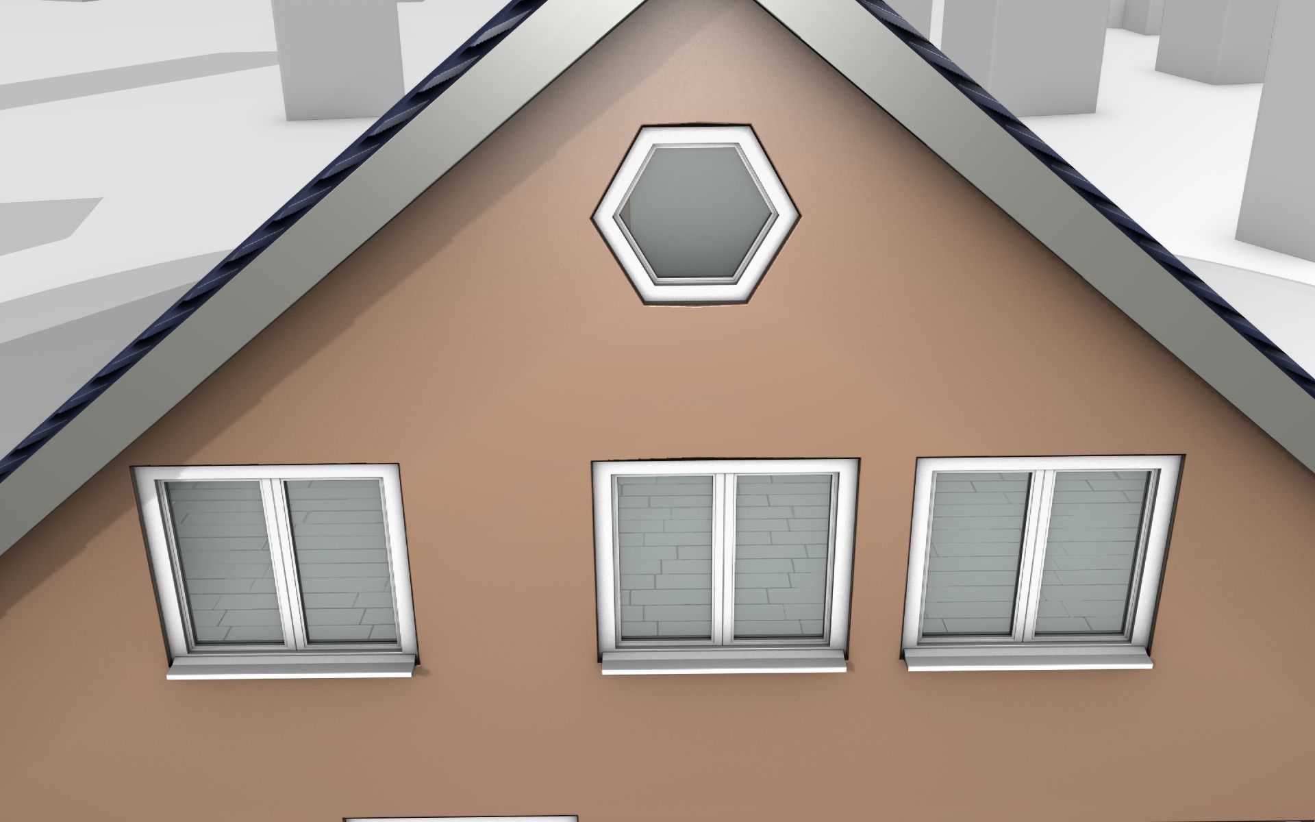 City House -25- Double-House - Roof blue - Wall brown Low-poly 3D model_6