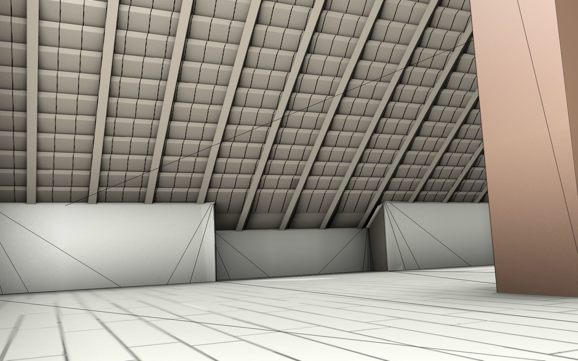 City House -25- Double-House - Roof blue - Wall brown Low-poly 3D model_24