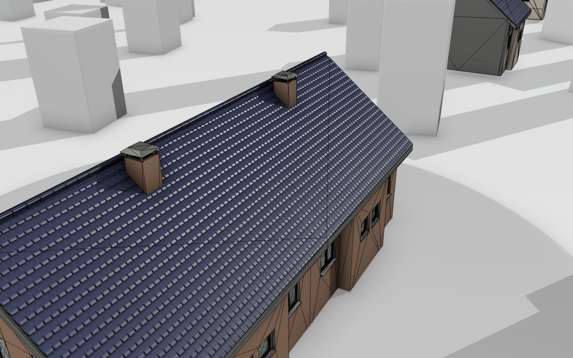 City House -25- Double-House - Roof blue - Wall brown Low-poly 3D model_25