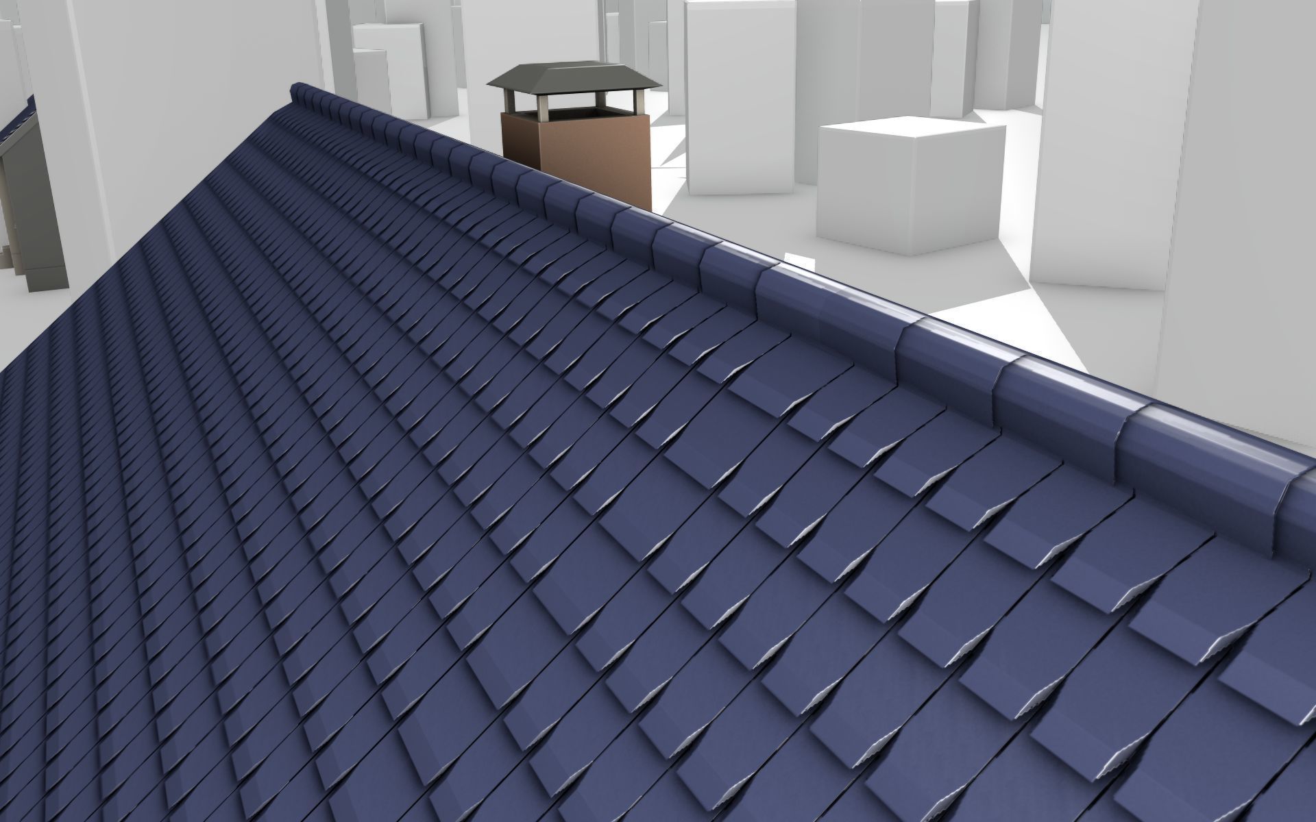 City House -25- Double-House - Roof blue - Wall brown Low-poly 3D model_44