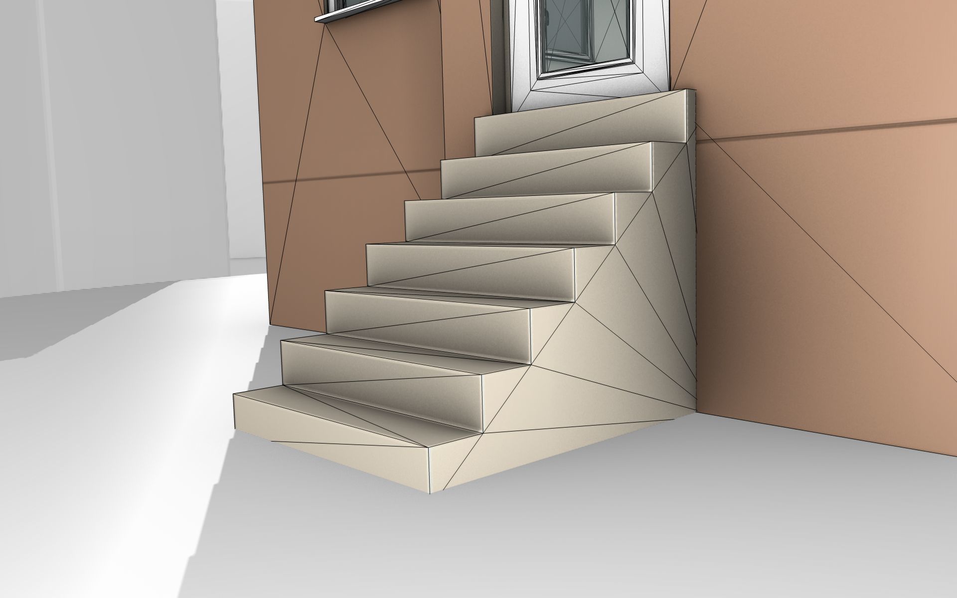 City House -25- Double-House - Roof blue - Wall brown Low-poly 3D model_22