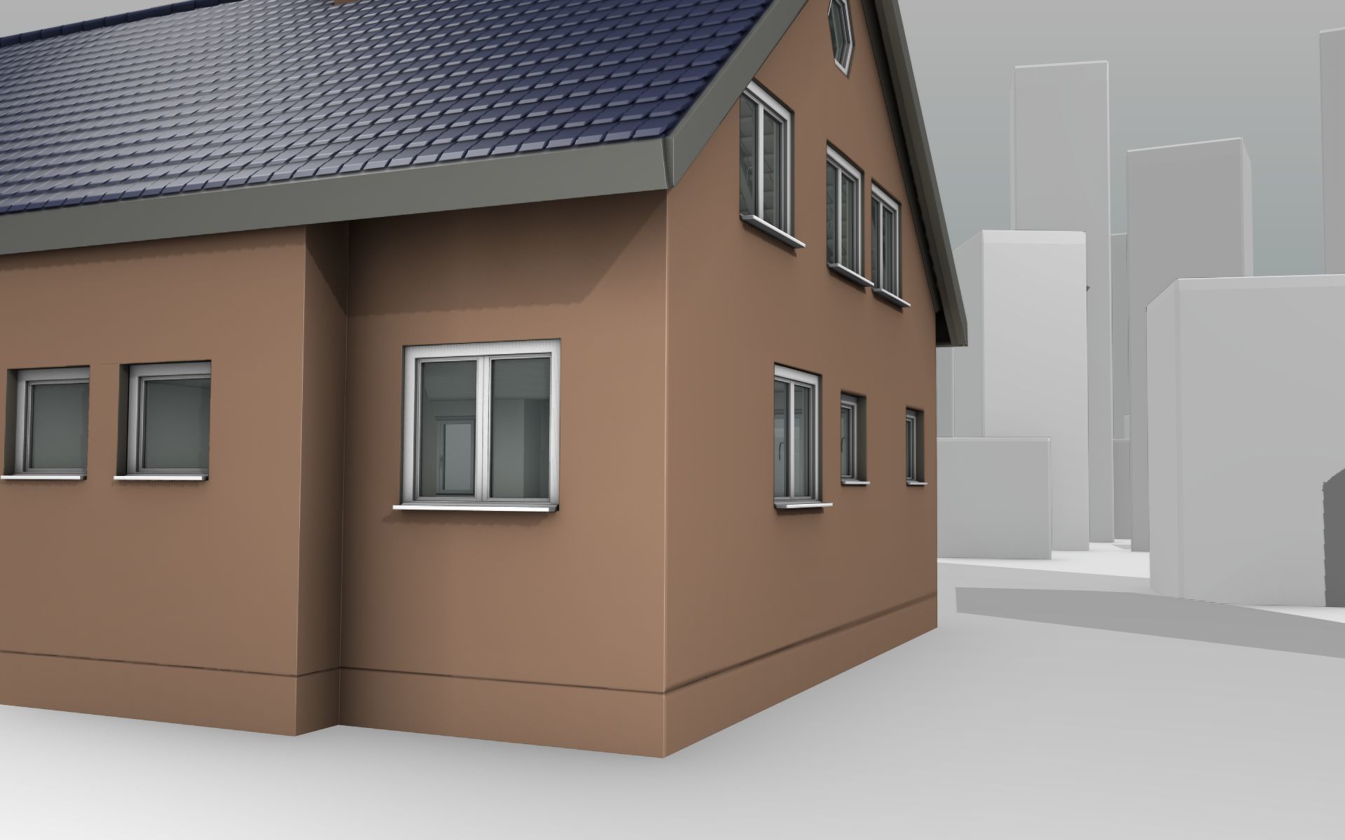 City House -25- Double-House - Roof blue - Wall brown Low-poly 3D model_41