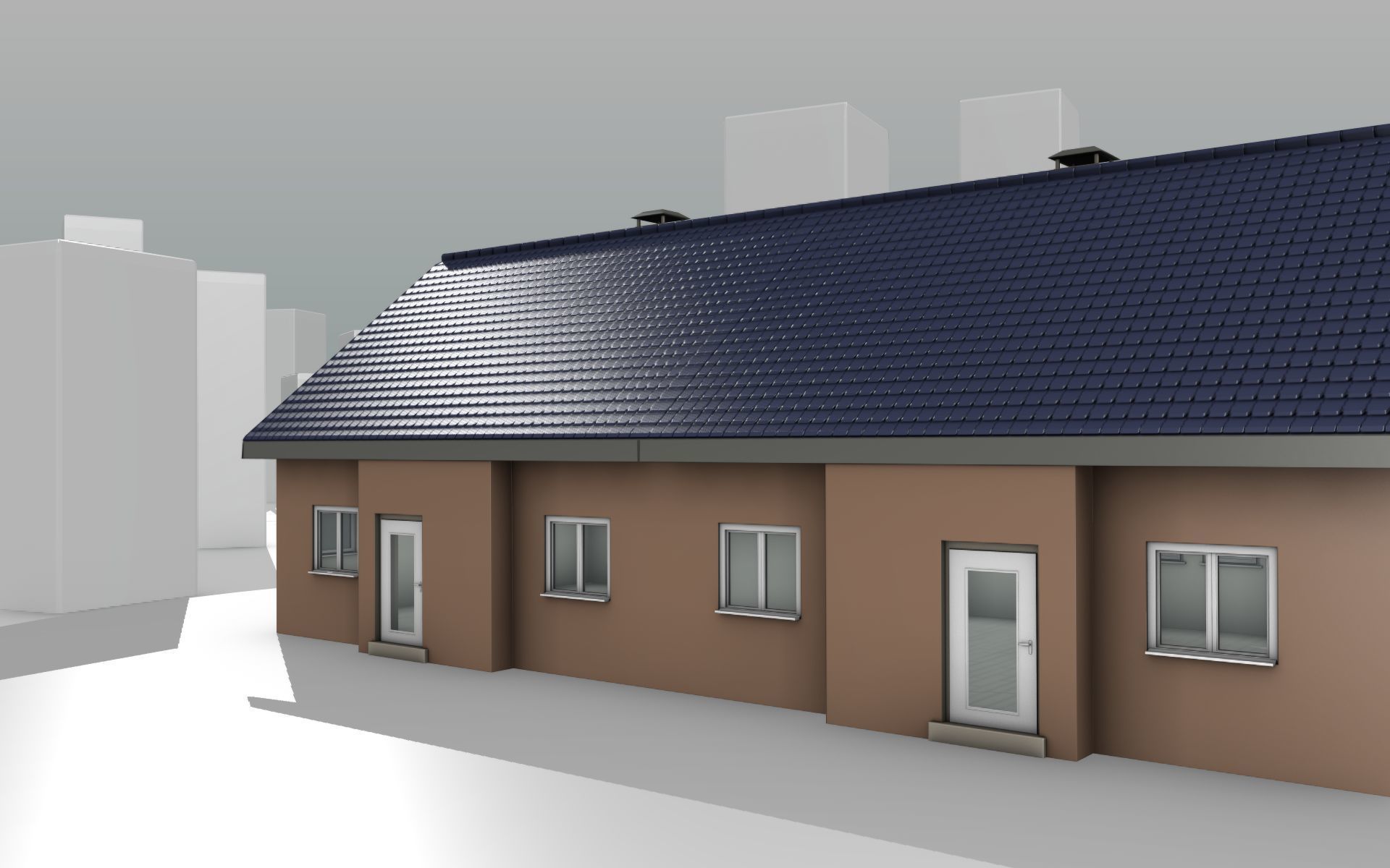City House -25- Double-House - Roof blue - Wall brown Low-poly 3D model_14