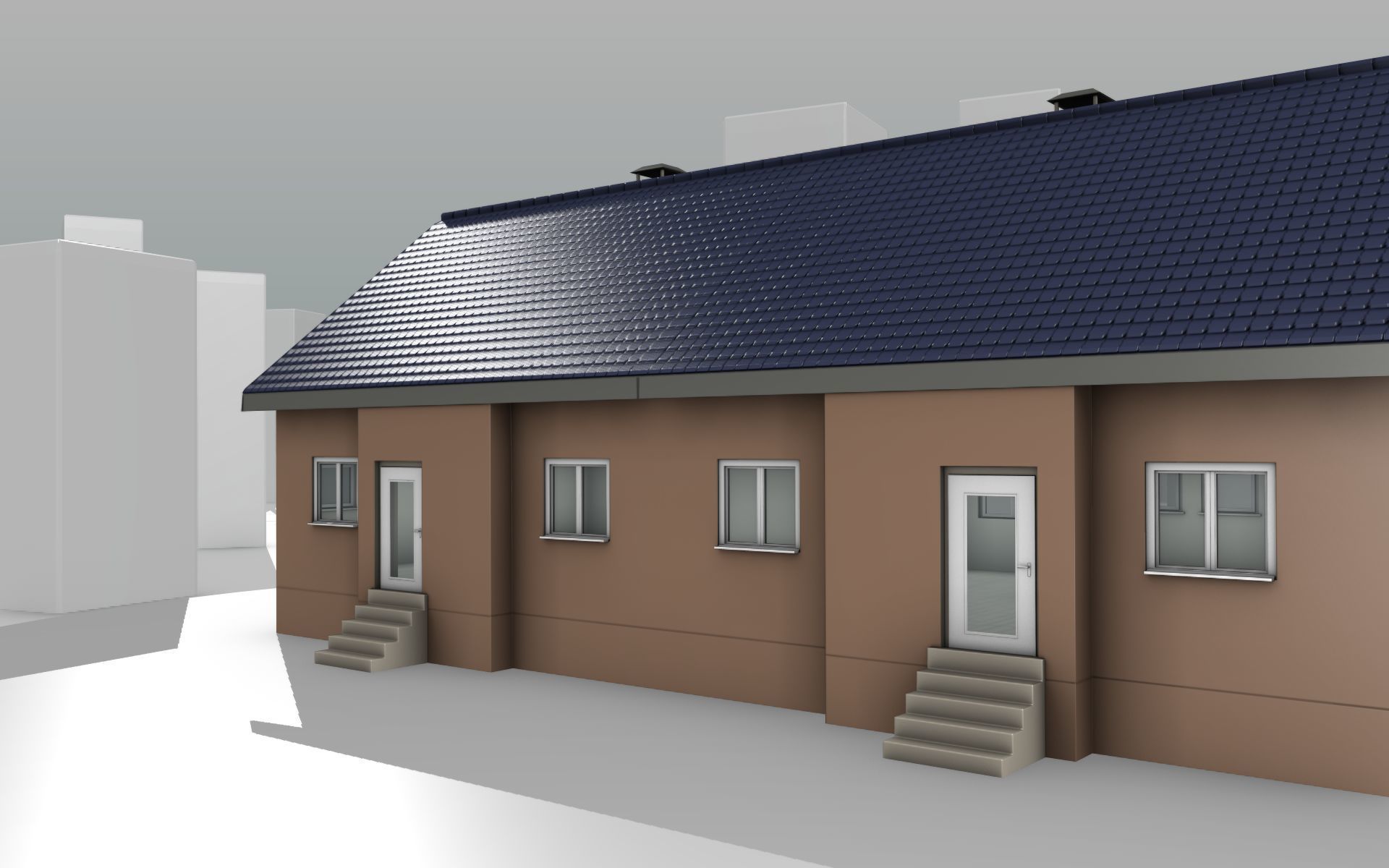 City House -25- Double-House - Roof blue - Wall brown Low-poly 3D model_10