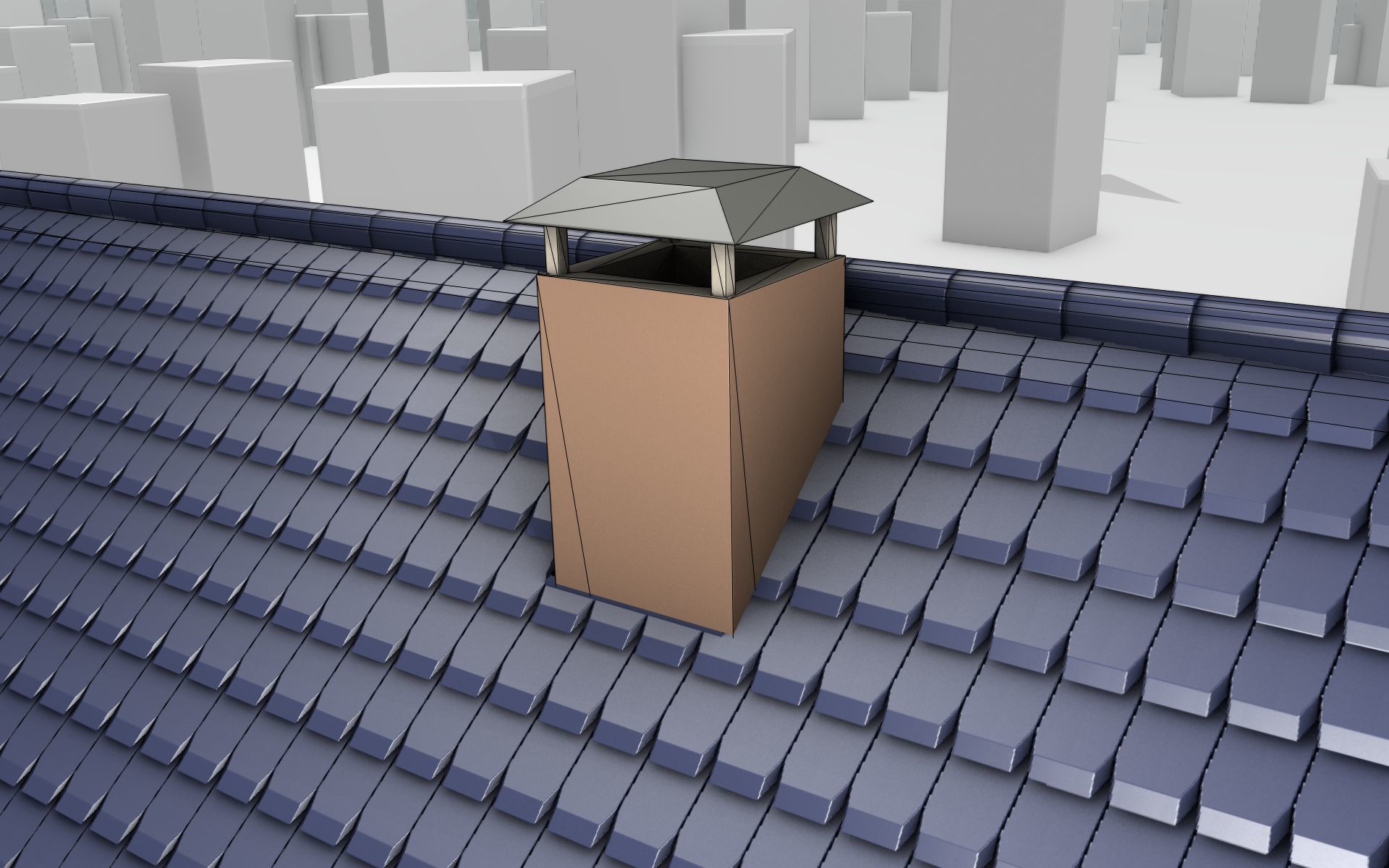 City House -25- Double-House - Roof blue - Wall brown Low-poly 3D model_18