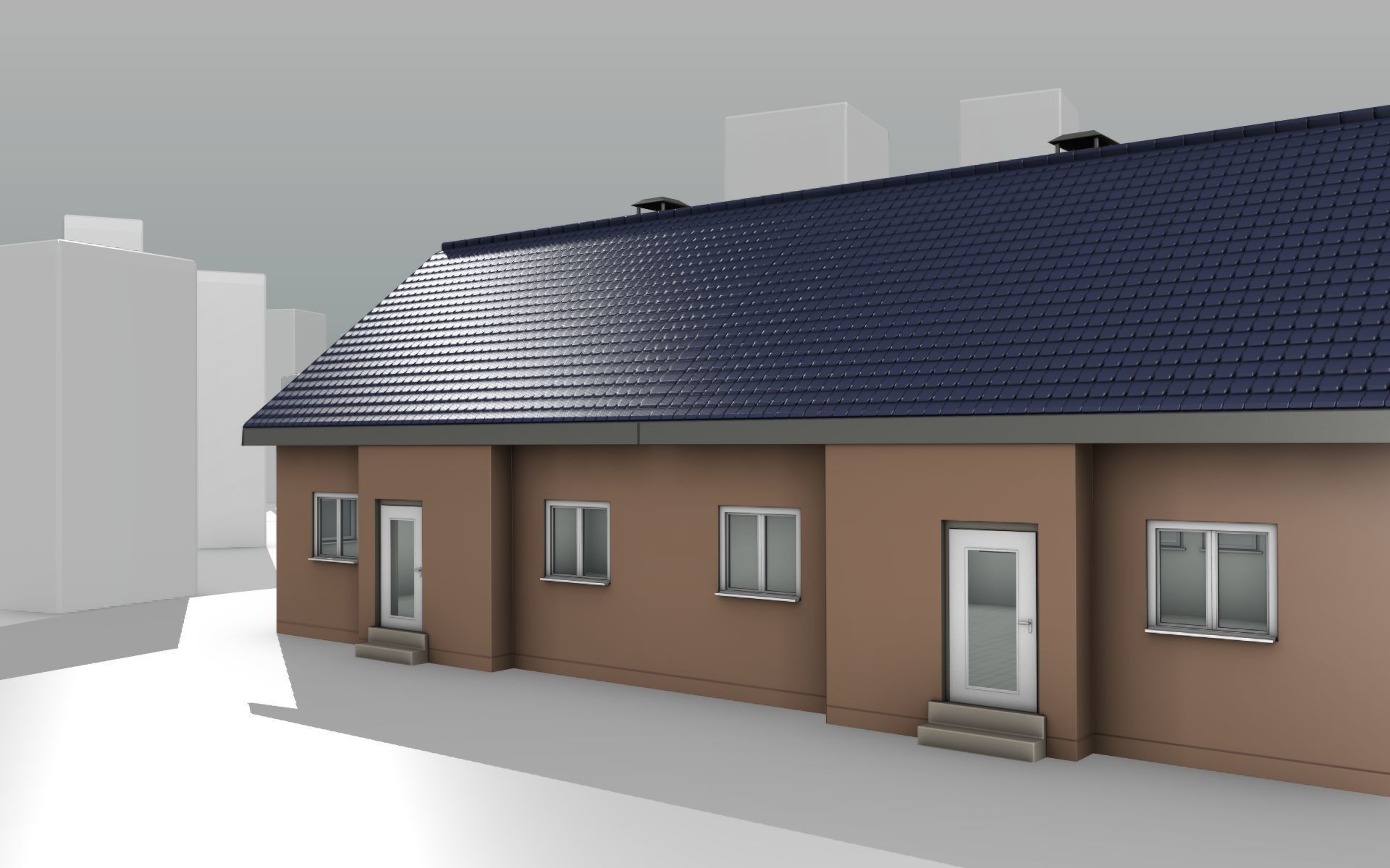 City House -25- Double-House - Roof blue - Wall brown Low-poly 3D model_13