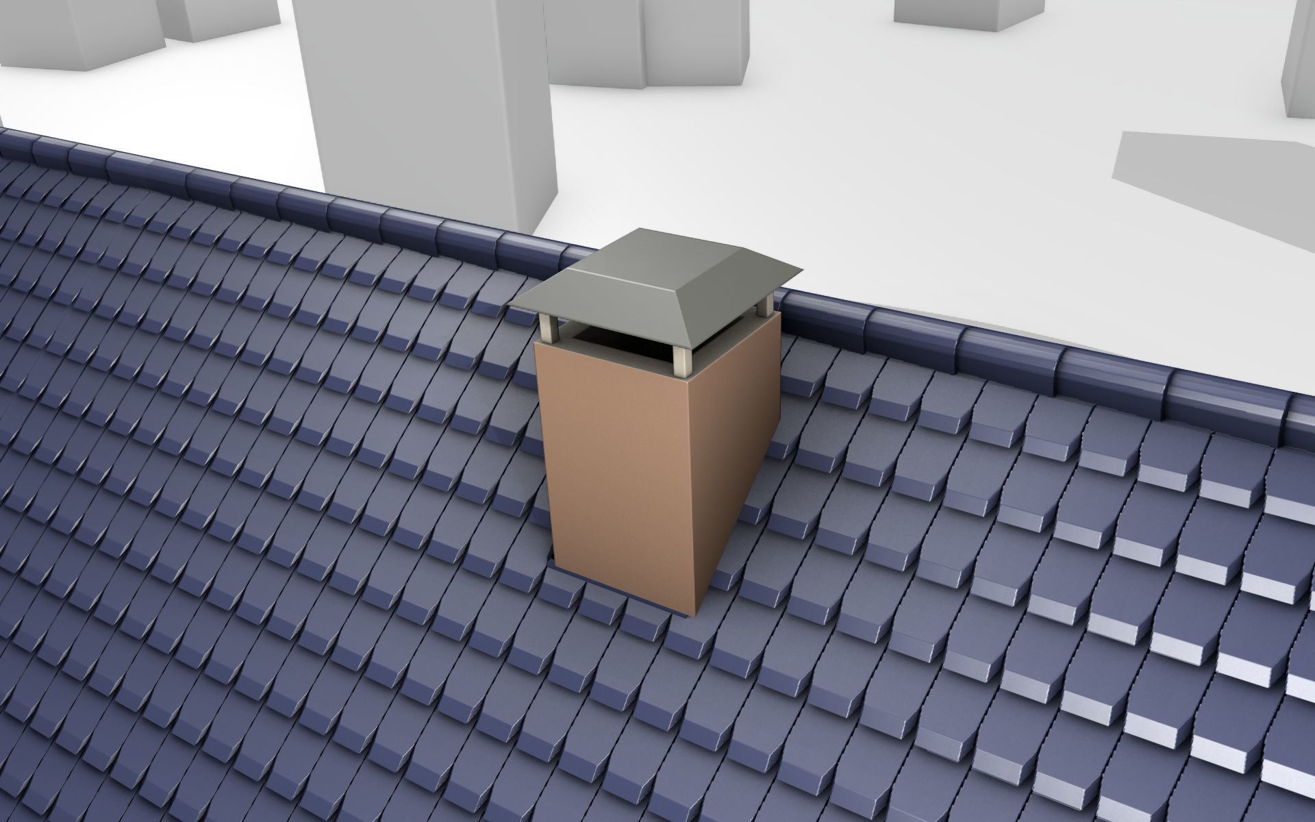 City House -25- Double-House - Roof blue - Wall brown Low-poly 3D model_43