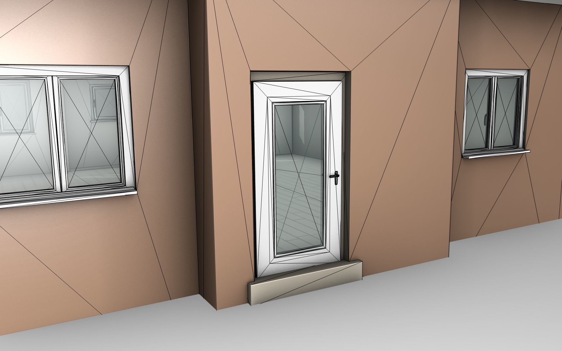 City House -25- Double-House - Roof blue - Wall brown Low-poly 3D model_21