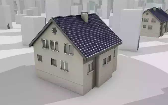 City House -23- Half-Double-House - Roof blue- Wall skinyellow