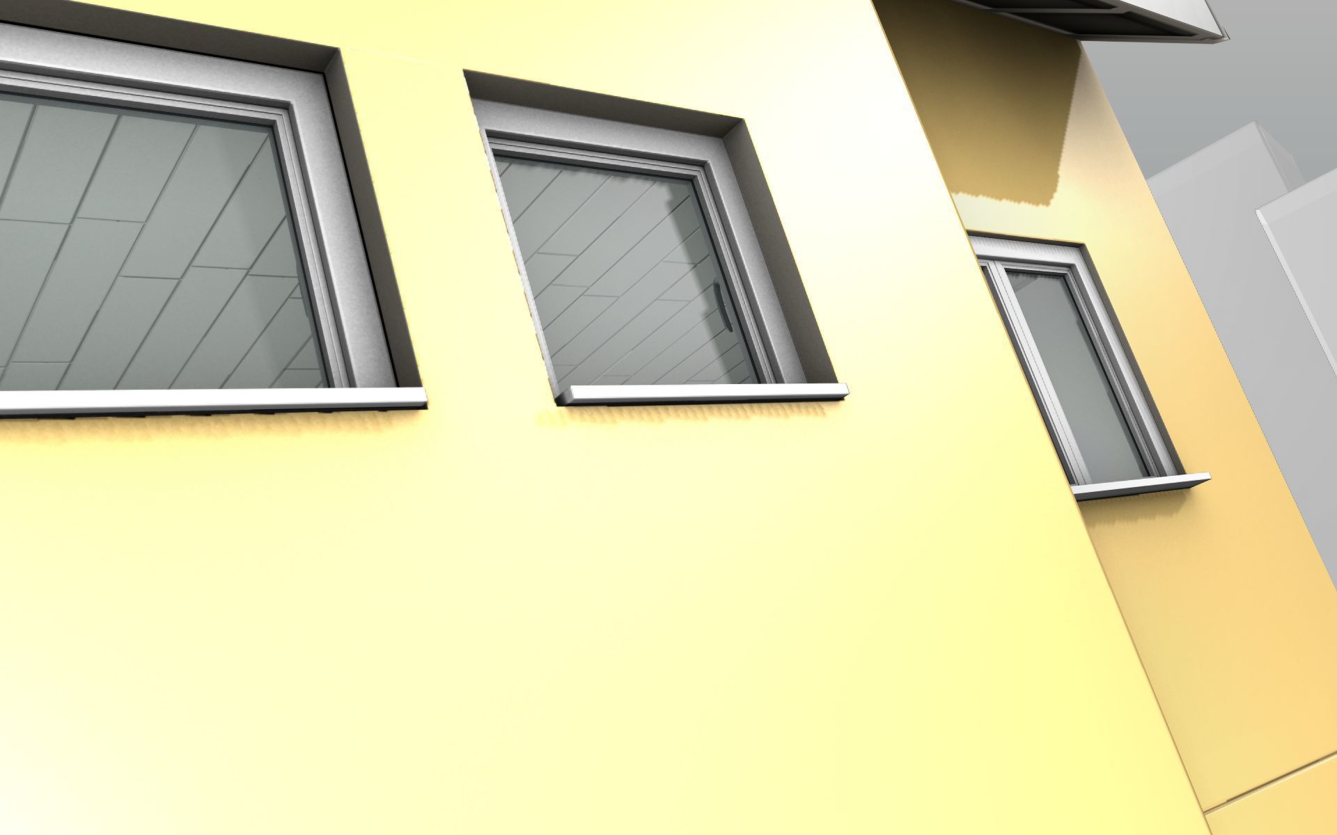 City House -20- Half-Double-House - Roof blue- Wall stongyellow Low-poly 3D model_33