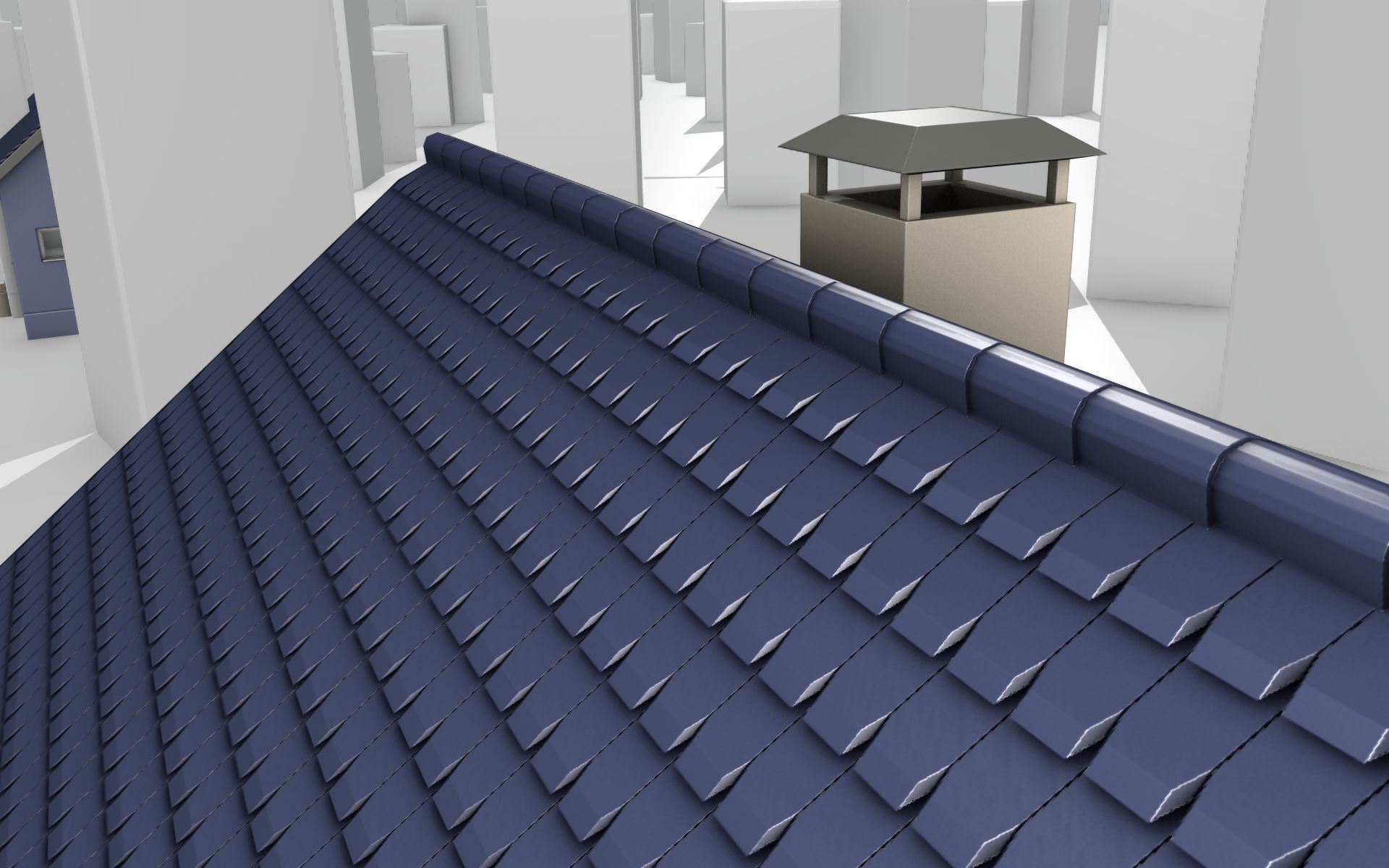 City House -20- Half-Double-House - Roof blue- Wall stongyellow Low-poly 3D model_38