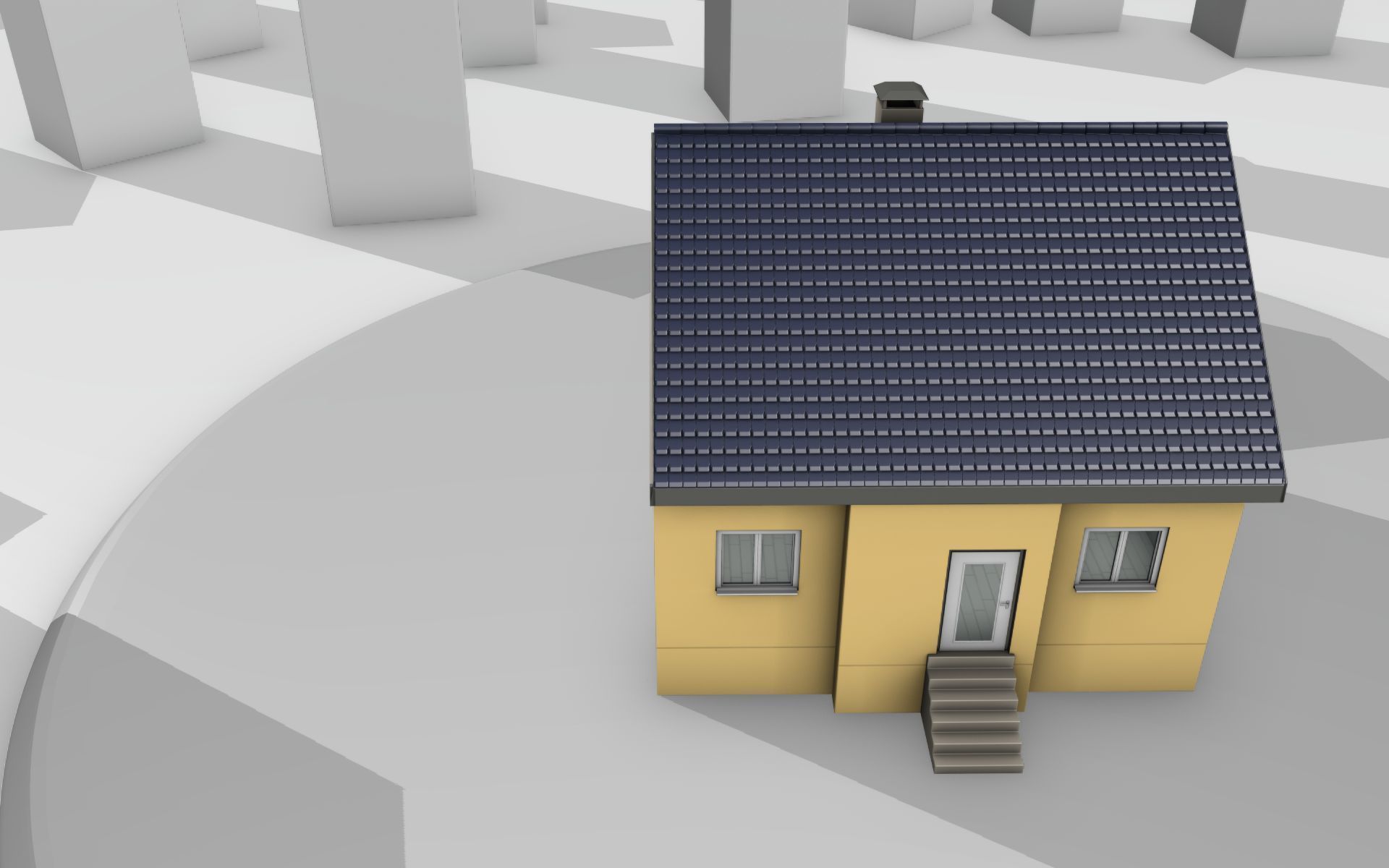 City House -20- Half-Double-House - Roof blue- Wall stongyellow Low-poly 3D model_4