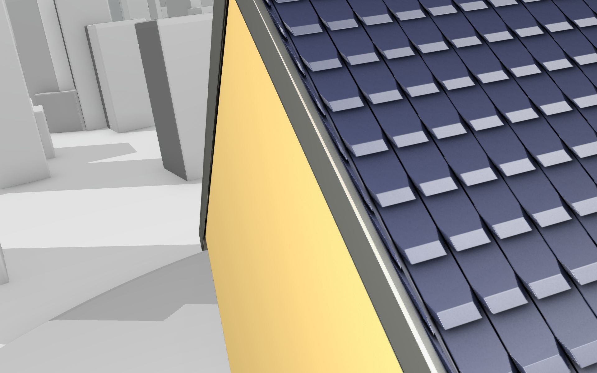 City House -20- Half-Double-House - Roof blue- Wall stongyellow Low-poly 3D model_31