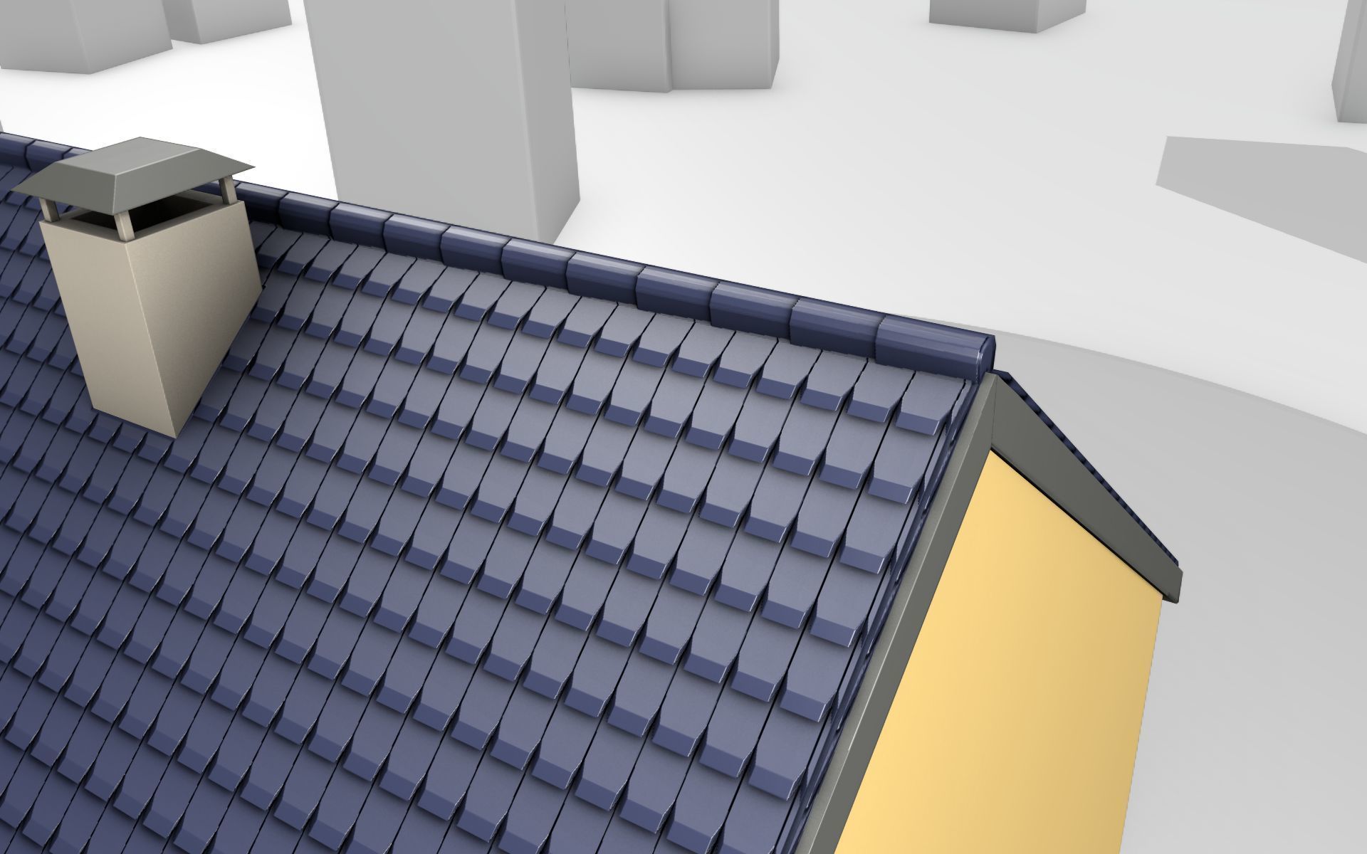 City House -20- Half-Double-House - Roof blue- Wall stongyellow Low-poly 3D model_37