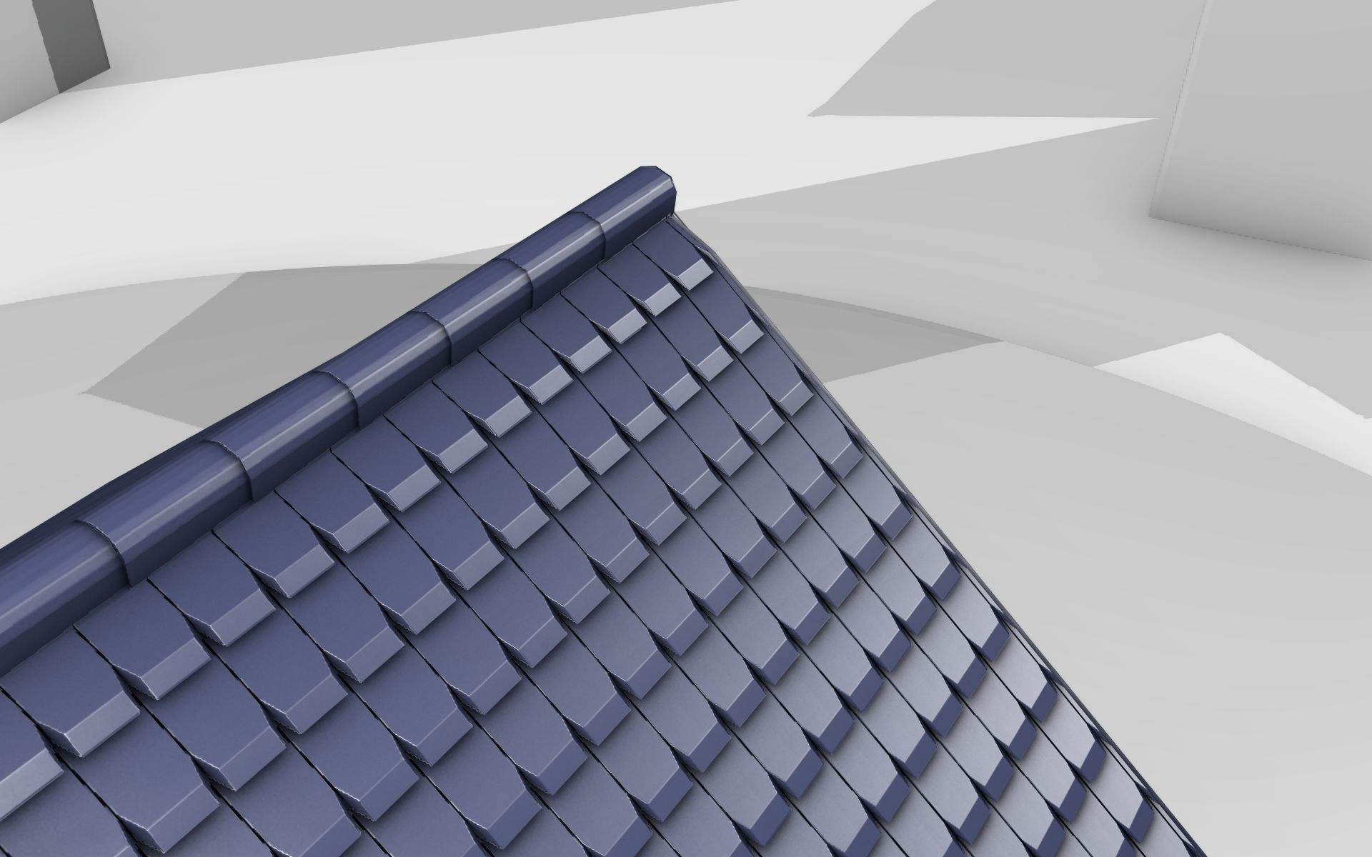 City House -20- Half-Double-House - Roof blue- Wall stongyellow Low-poly 3D model_7