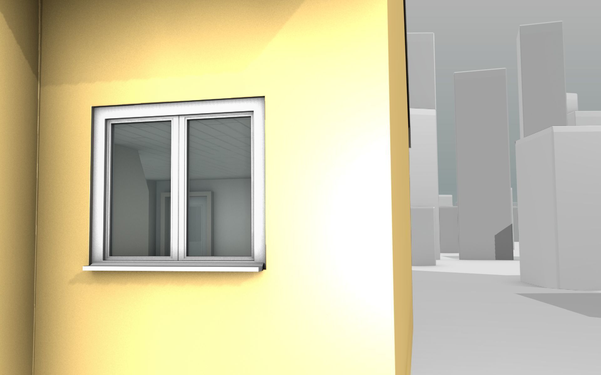 City House -20- Half-Double-House - Roof blue- Wall stongyellow Low-poly 3D model_34