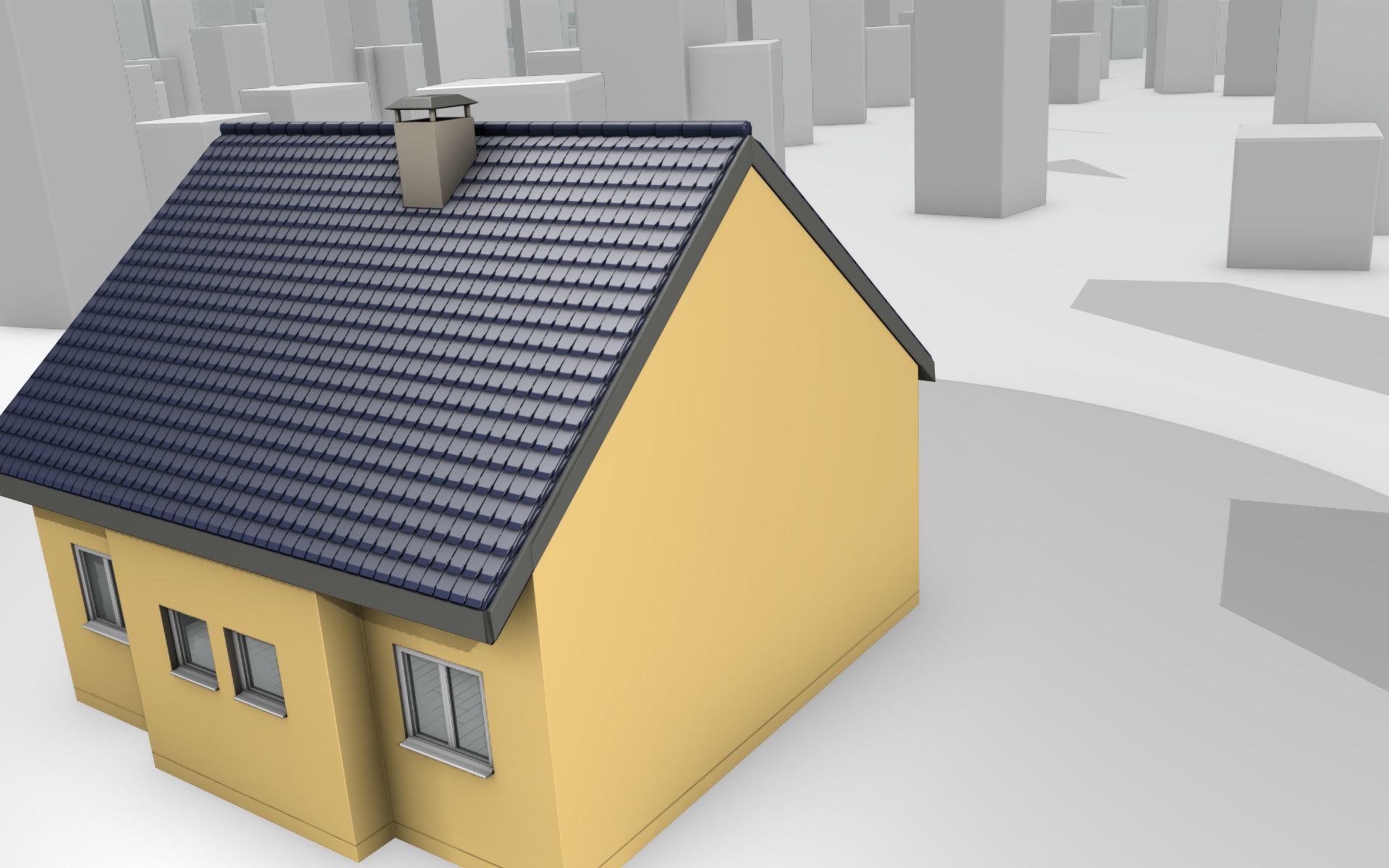 City House -20- Half-Double-House - Roof blue- Wall stongyellow Low-poly 3D model_36