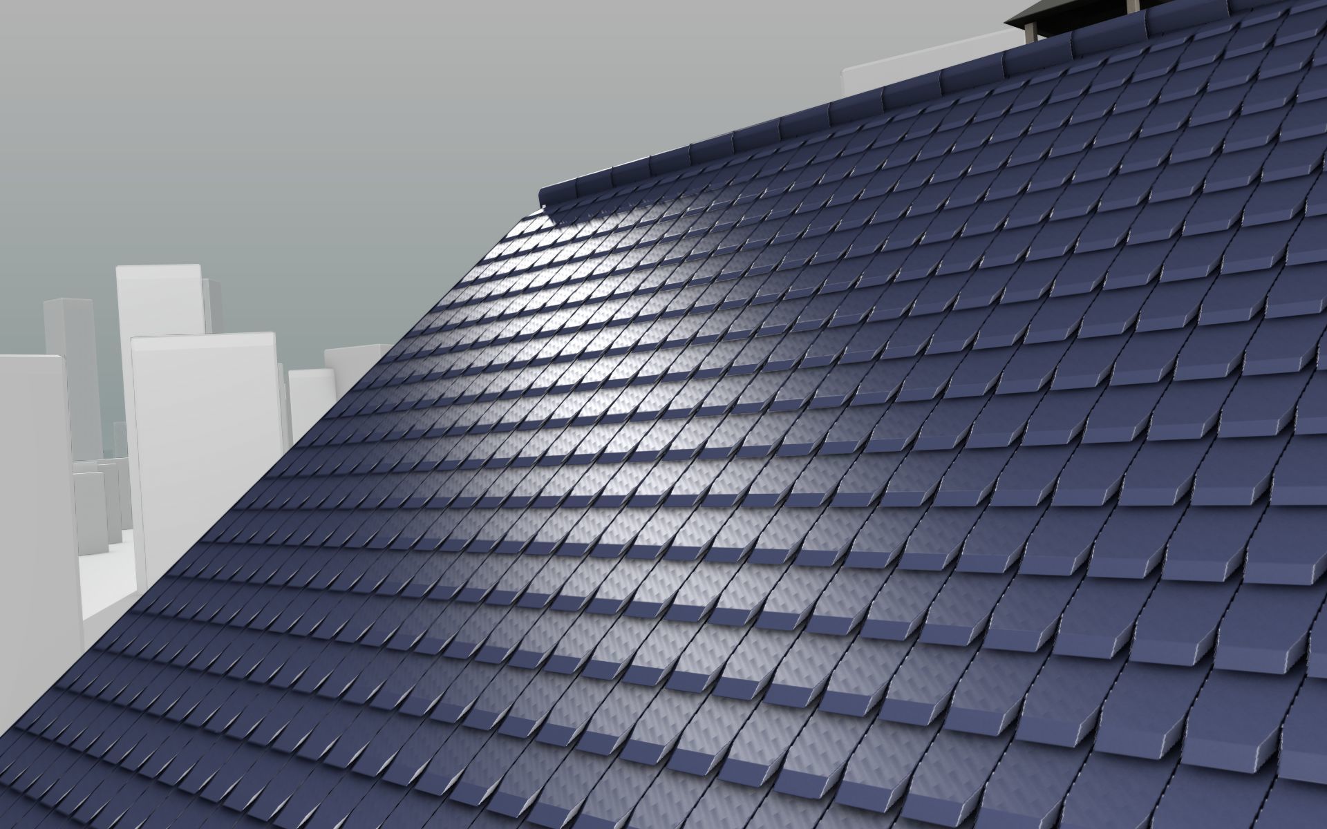 City House -20- Half-Double-House - Roof blue- Wall stongyellow Low-poly 3D model_32