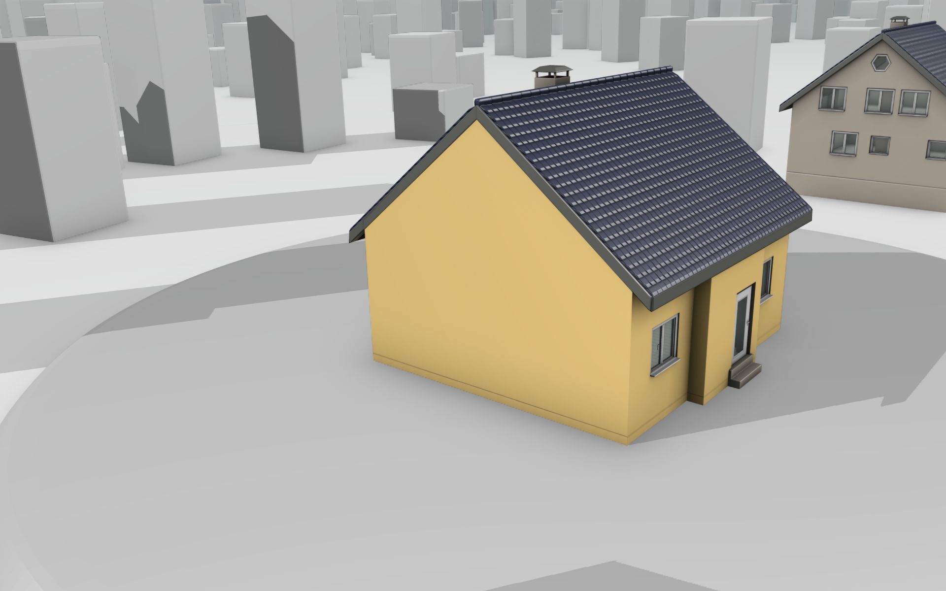 City House -20- Half-Double-House - Roof blue- Wall stongyellow Low-poly 3D model_29