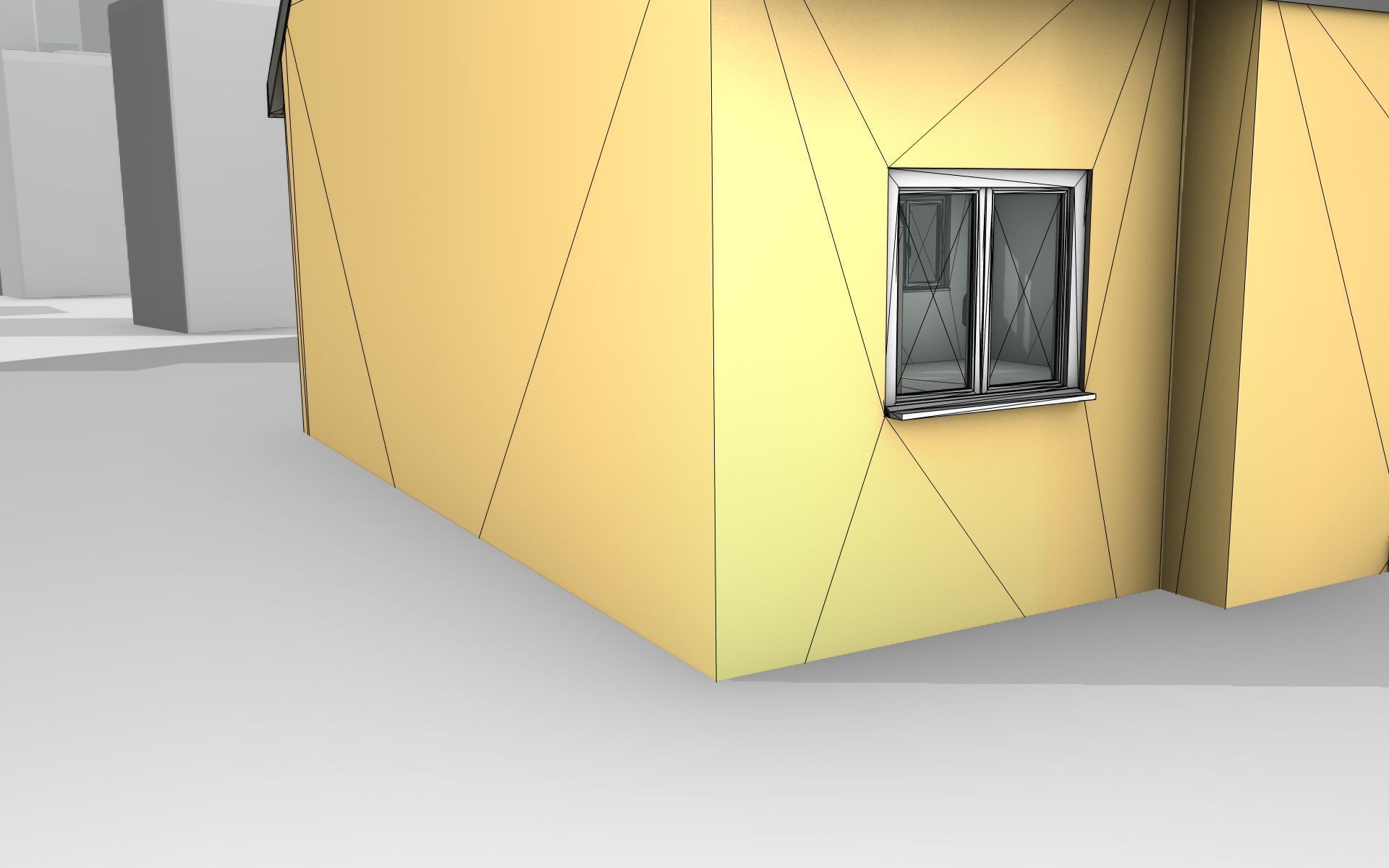 City House -20- Half-Double-House - Roof blue- Wall stongyellow Low-poly 3D model_2